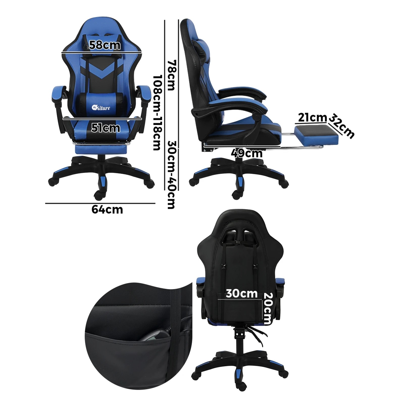 4 Oikiture 8-points Massage Gaming Chair Led
 - Multi, 4 of 10