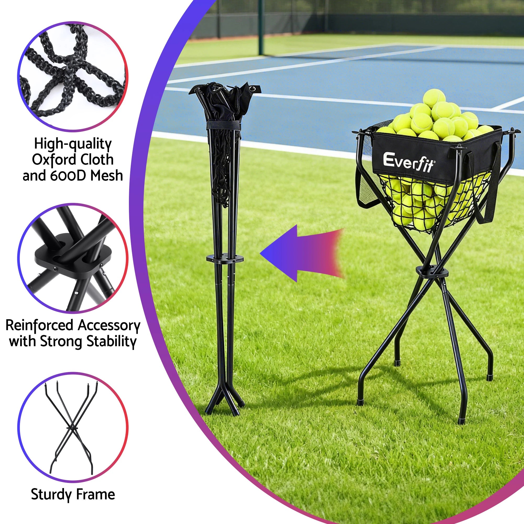 4 Everfit Portable Ball Cart Foldable Pickleball Tennis Baseball Softball - Black, 4 of 9