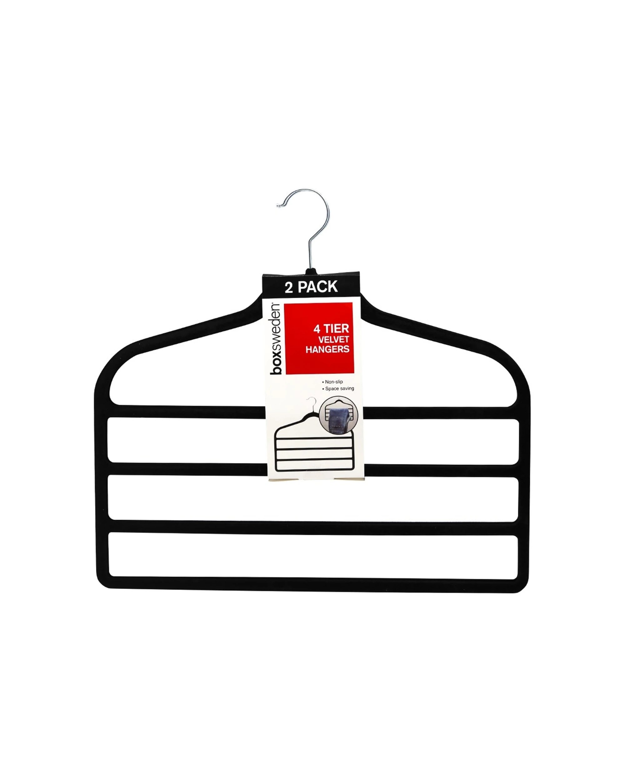 1 2pc Boxsweden 4 Tier Velvet Space Saving Clothes Hanger Hook Trouser Skirt Pants
 - Black, 1 of 3