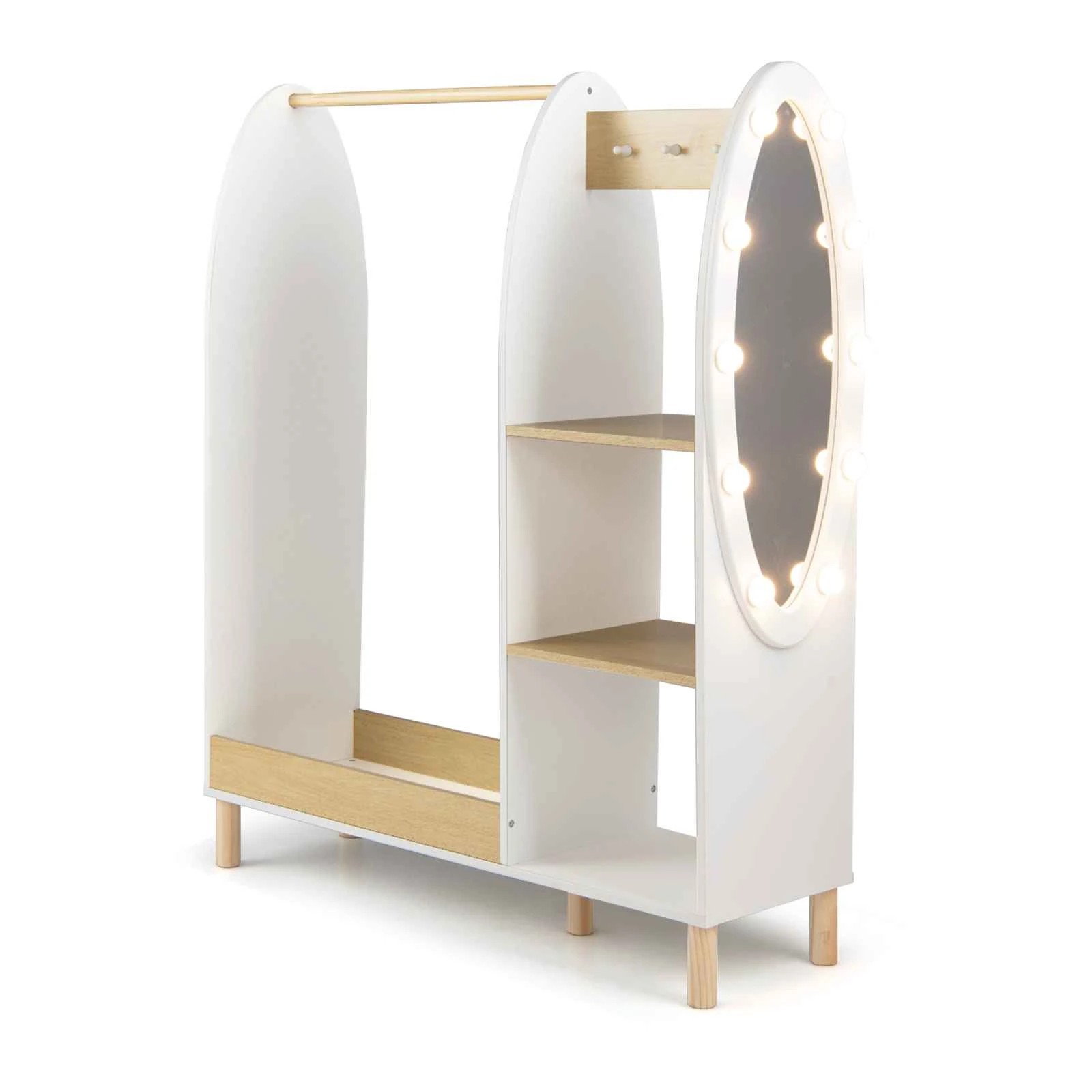1 Costway Wardrobe Closet Clothes Rack Lighted Mirror Coat Stand Dress Up Storage Armoire, 1 of 3