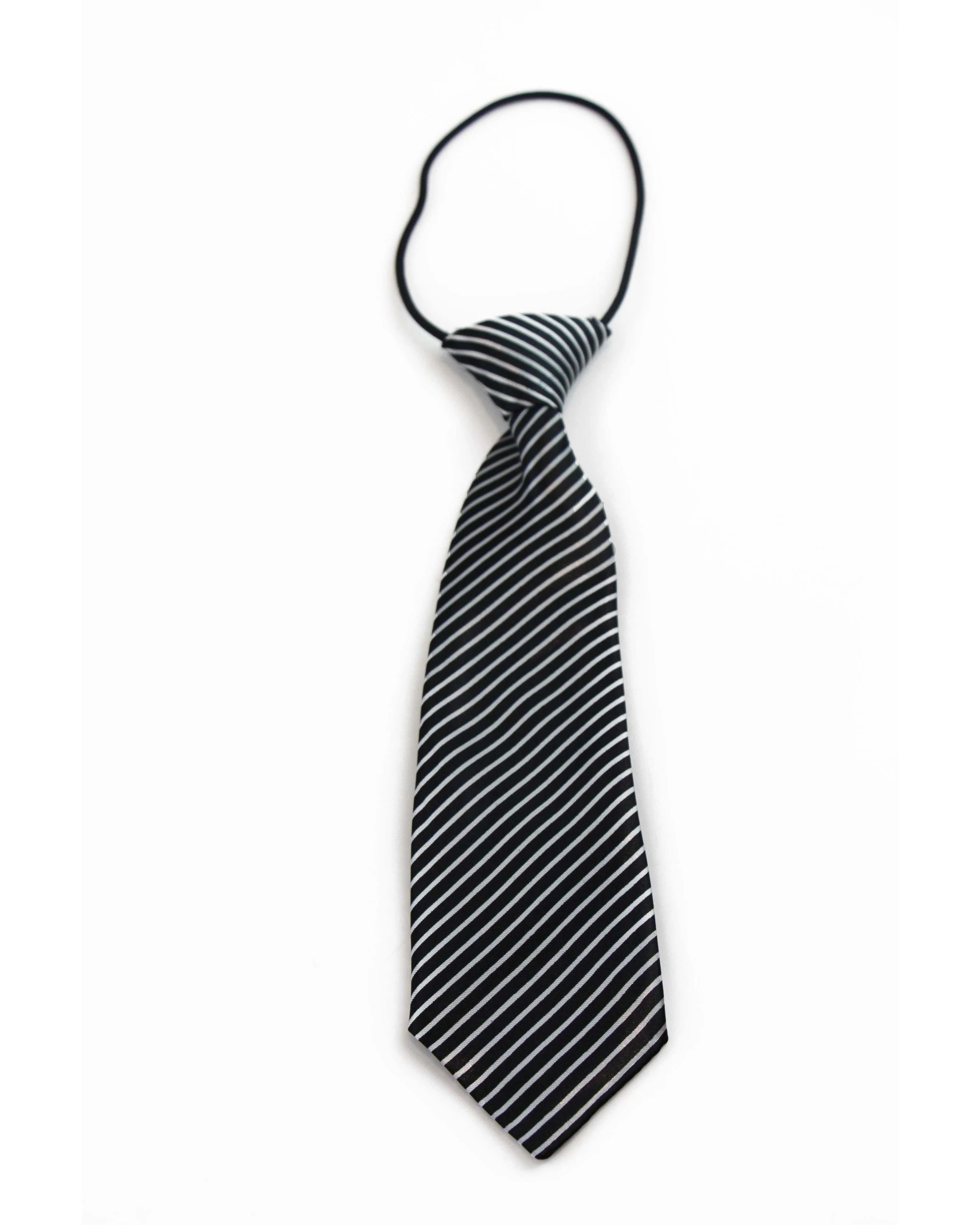 2 Zasel Kids Boys Black & White Patterned Elastic Neck Tie - Thin Diagonal Stripe, 2 of 2