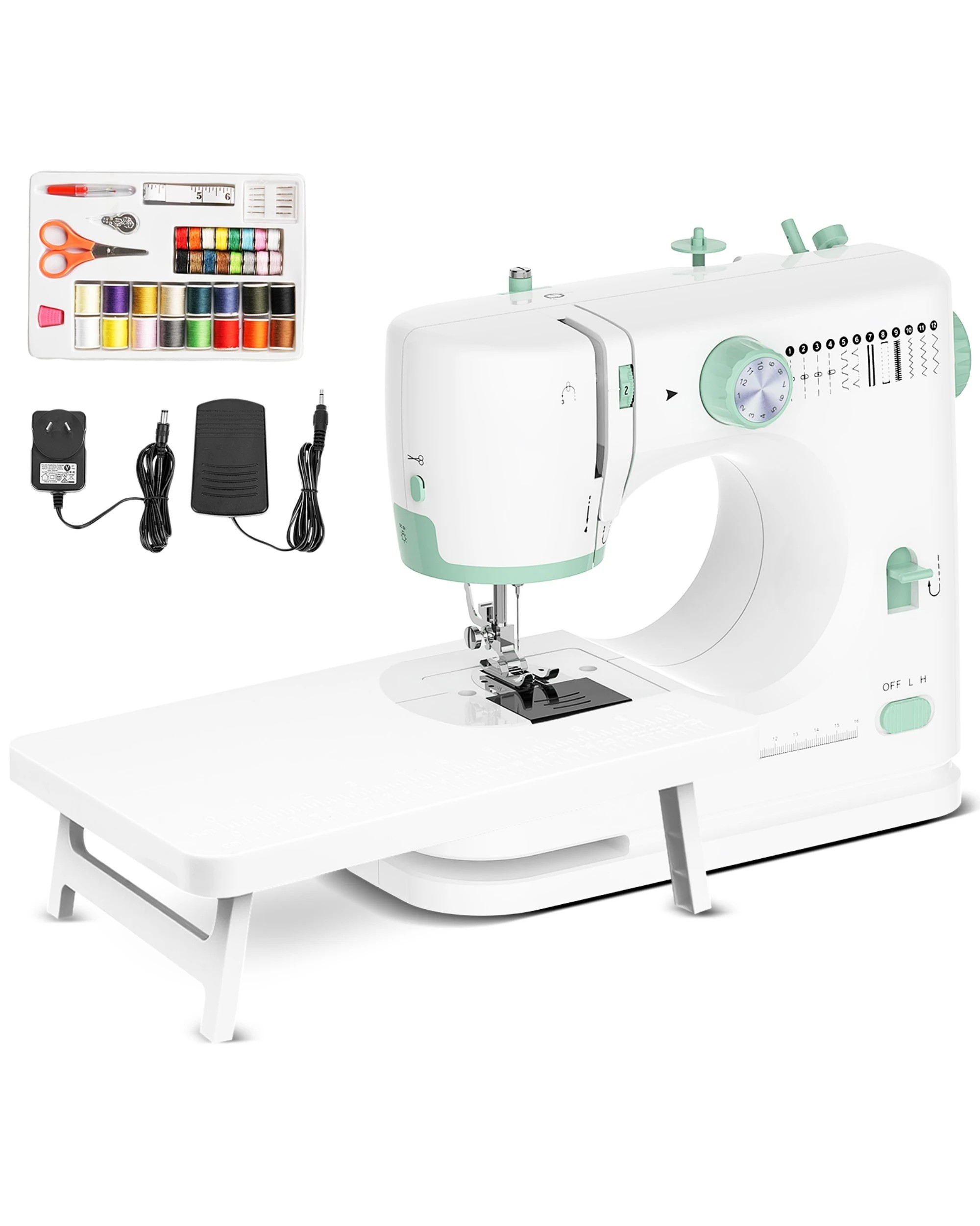 1 Advwin Mini Sewing Machine with 12 Stitch Patterns 54 Sewing Accessories - White, 1 of 7