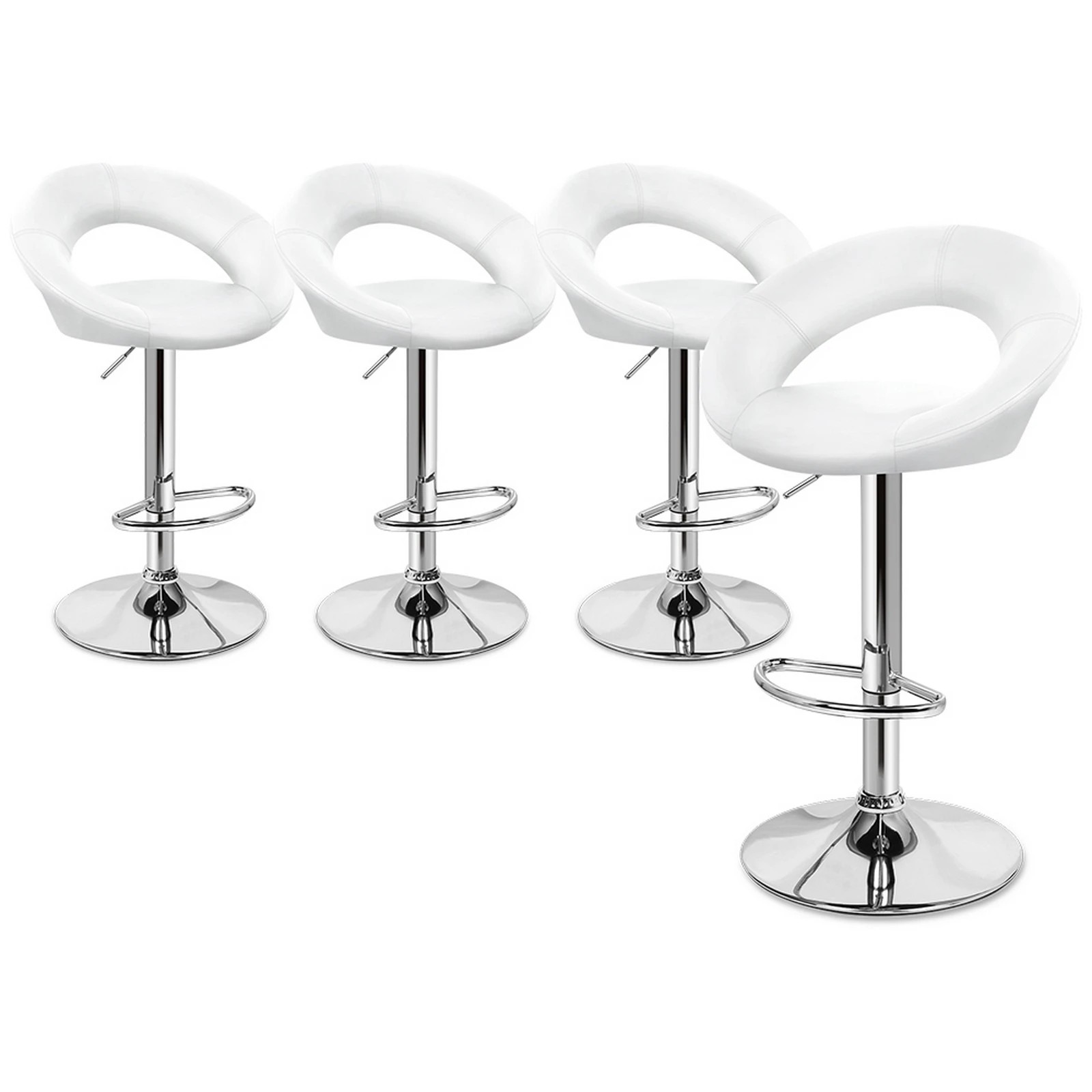 1 Alfordson 4x Bar Stools Ovadia Kitchen Swivel Chair Leather Gas Lift - White, 1 of 7
