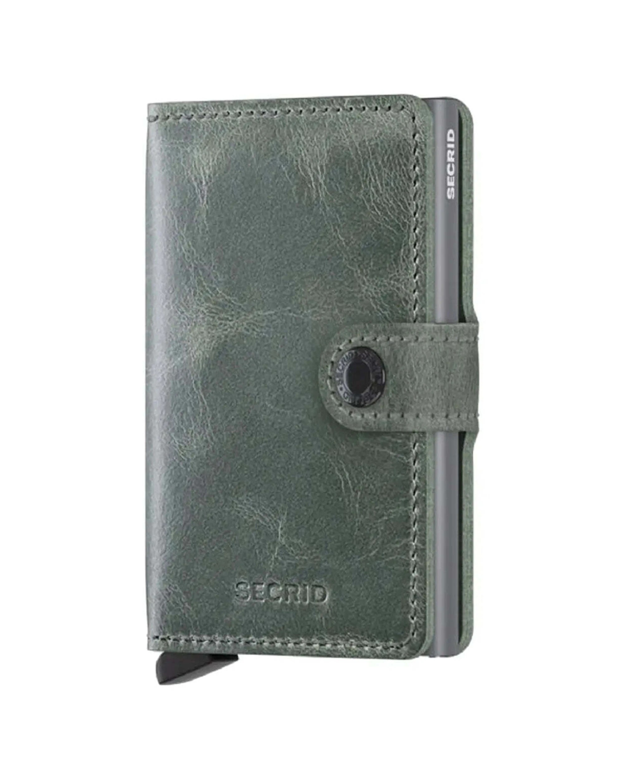 1 Secrid Miniwallet Compact RFID Wallet Clip Closure Aluminium Leather Secure Vintage Sage - Green, 1 of 5