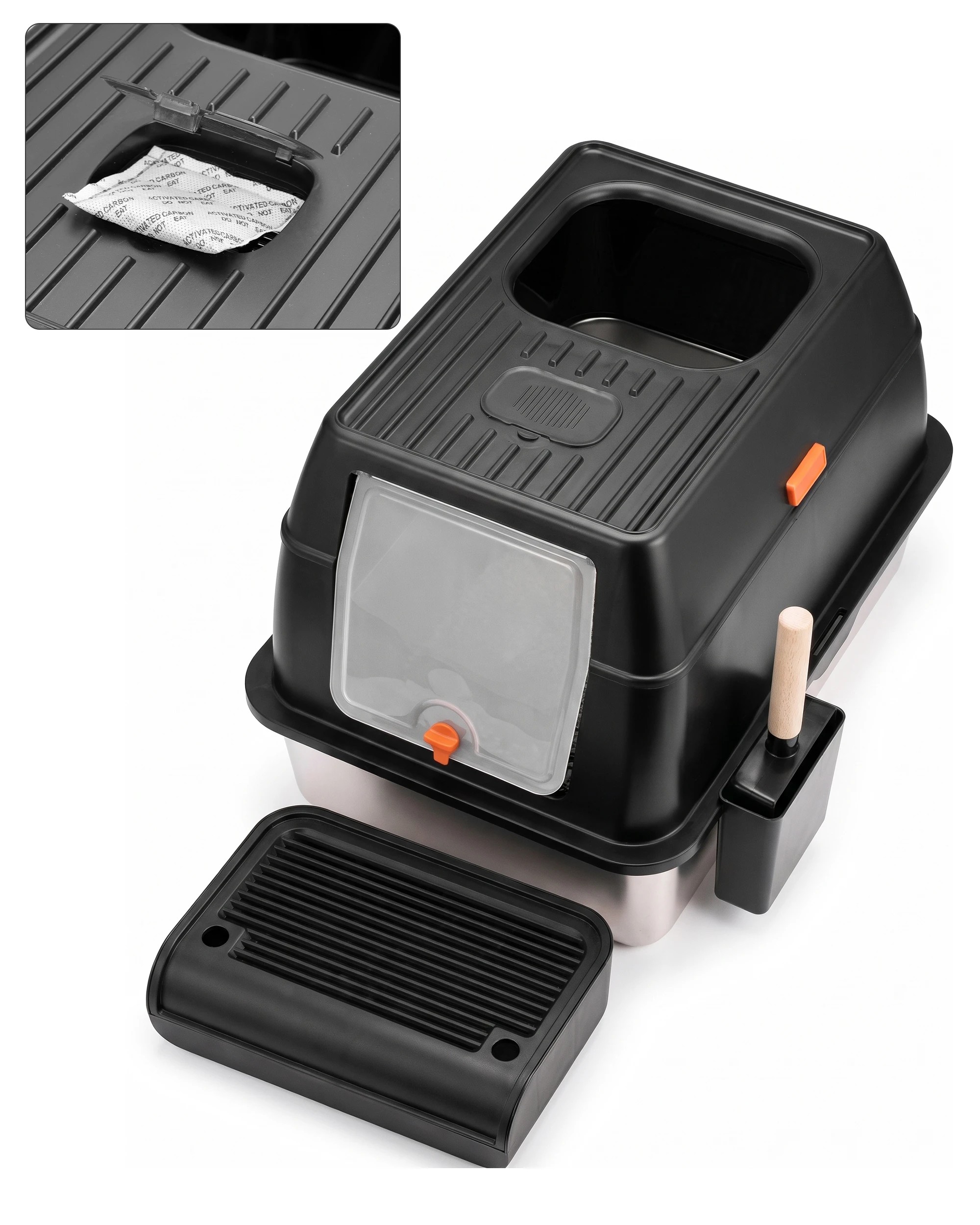 3 Petzly Stainless Steel Enclosed Extra Large Cat Litter Box Non Stick Leak-Proof, 3 of 10
