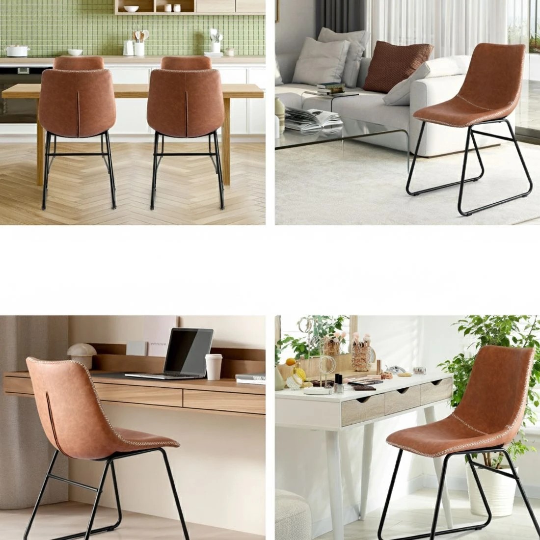 5 Artiss 2x Dining Chairs Retro PU Leather Kitchen Lounge Cafe Accent Chair - Brown, 5 of 6