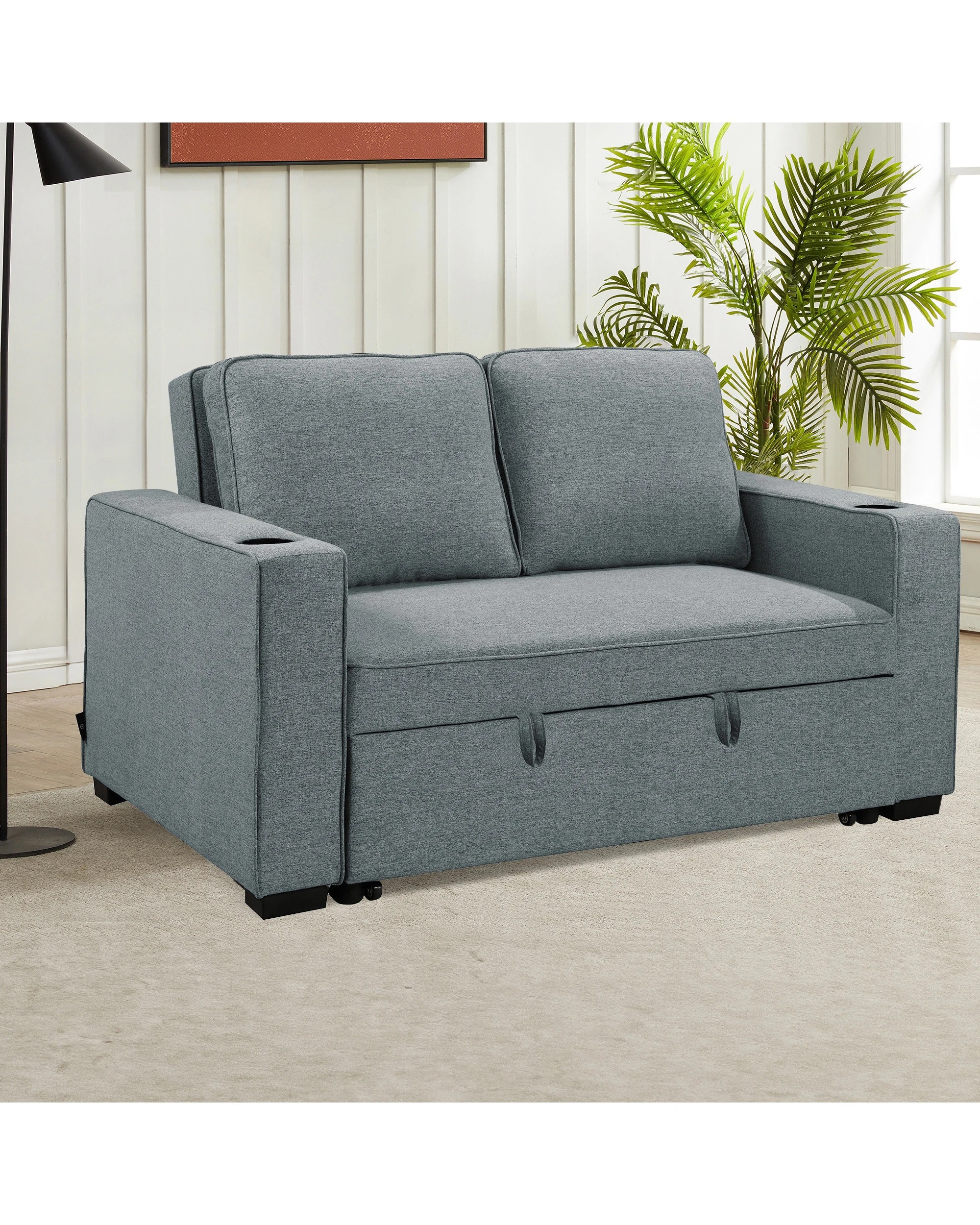 10 Sarantino Hoffman Linen Sofa Bed With Cushions And Cup Holders Airforce Blue, 10 of 10