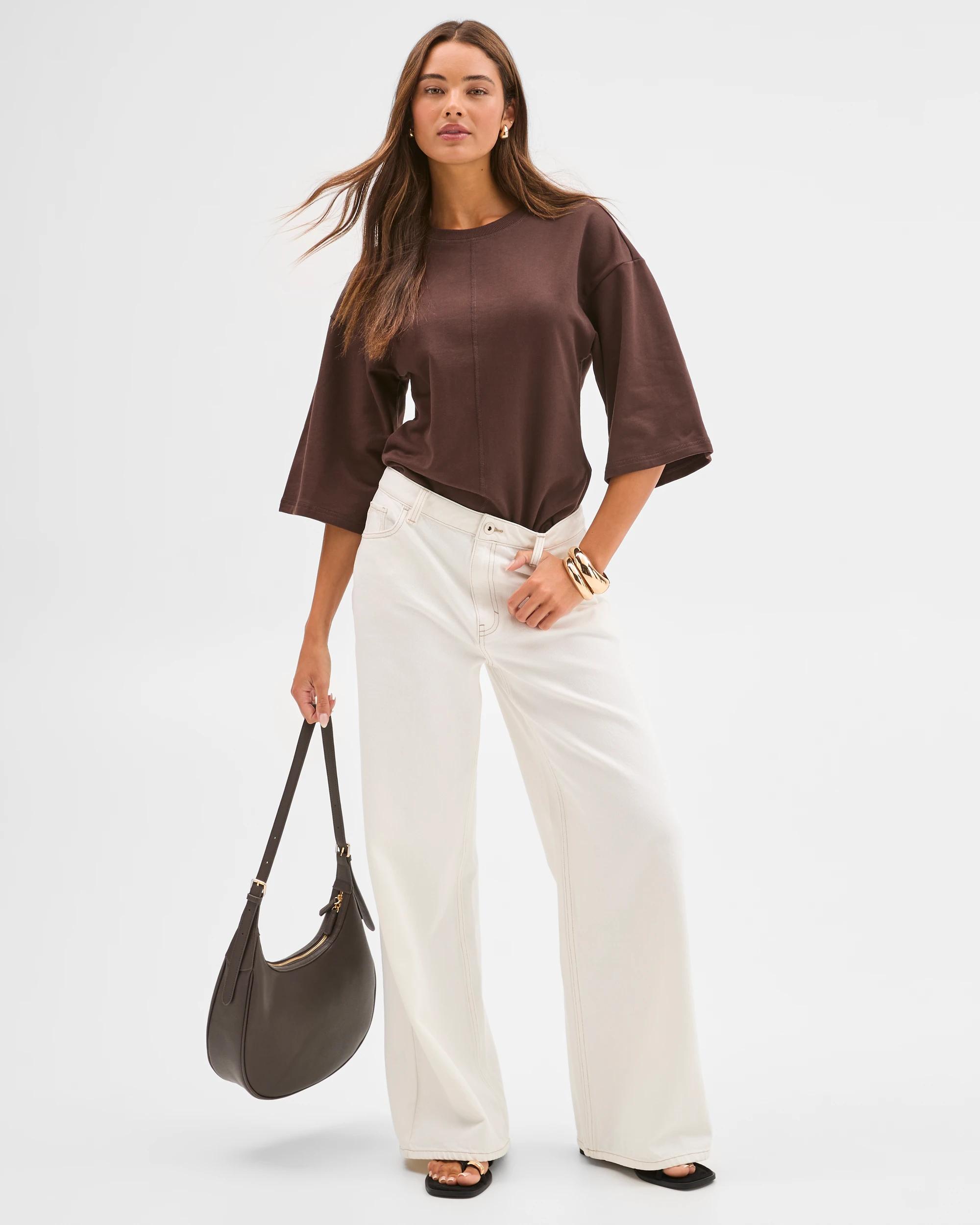 1 Lily Loves Denim Mid Rise Wide Leg Jeans ECRU, 1 of 7