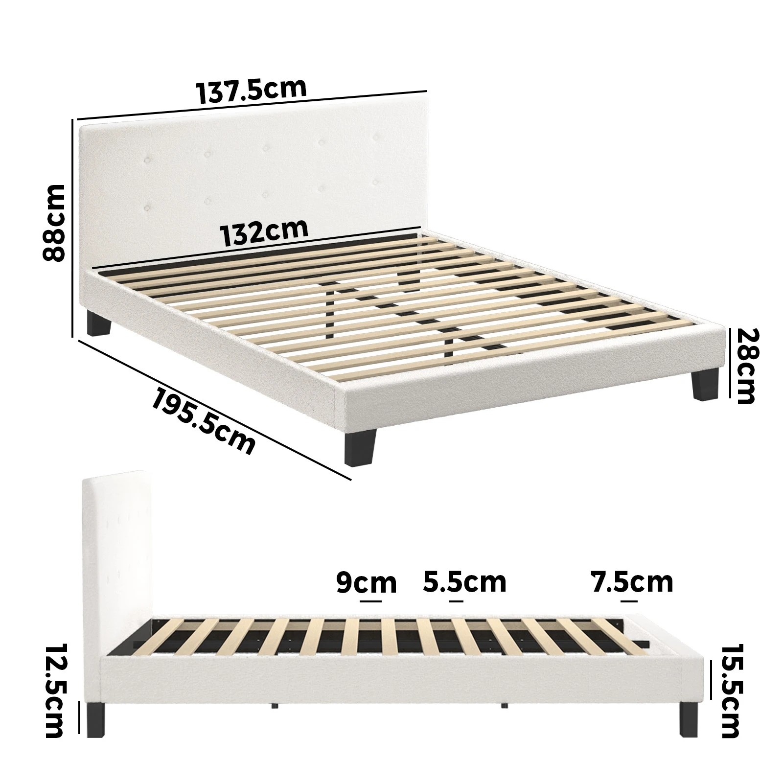 10 Oikiture Double Bed Frame Bed Platform
 - White, 10 of 10