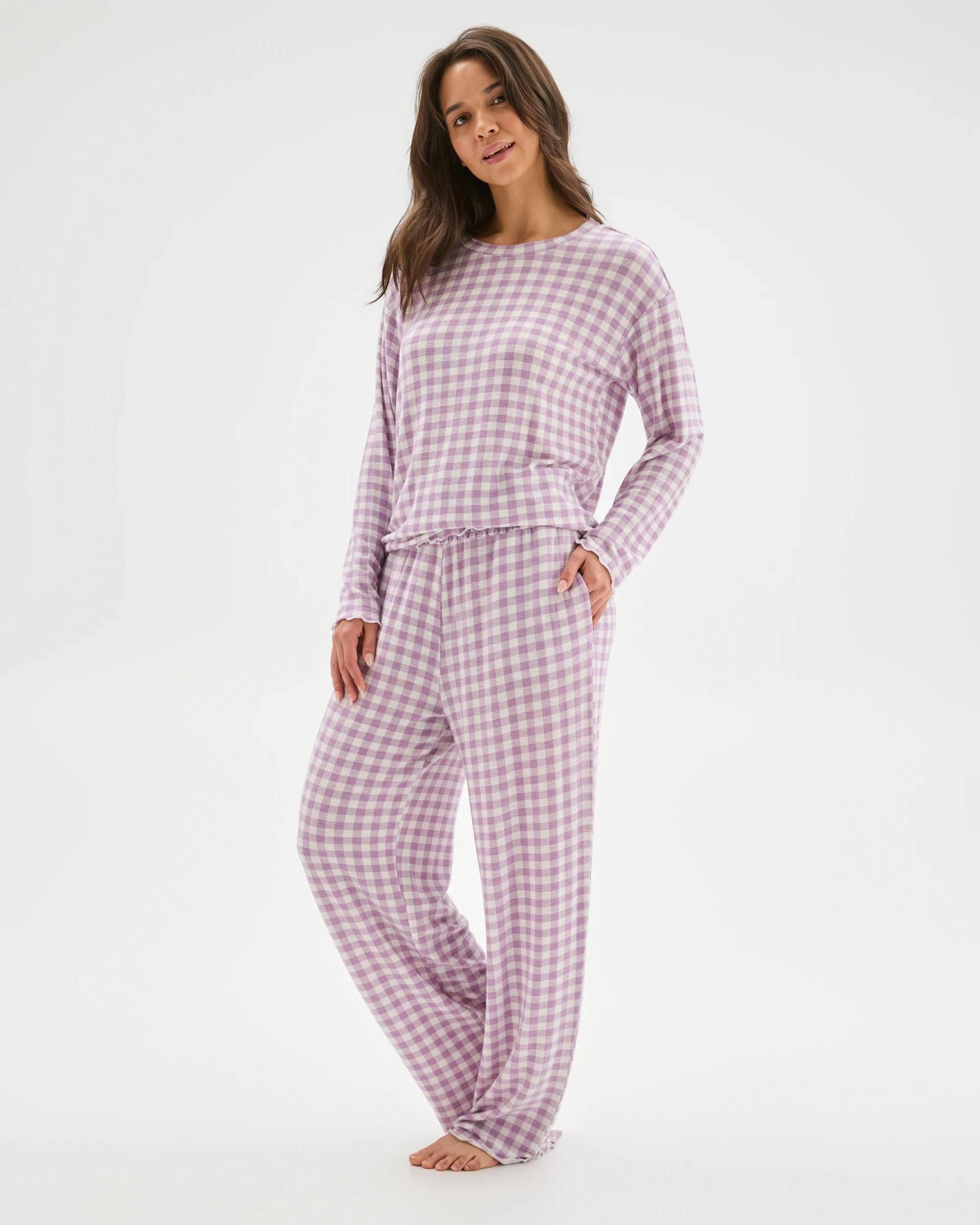 3 Target Woman Cosy Slub Knit Sleep Pants PURPLE GINGHAM, 3 of 6