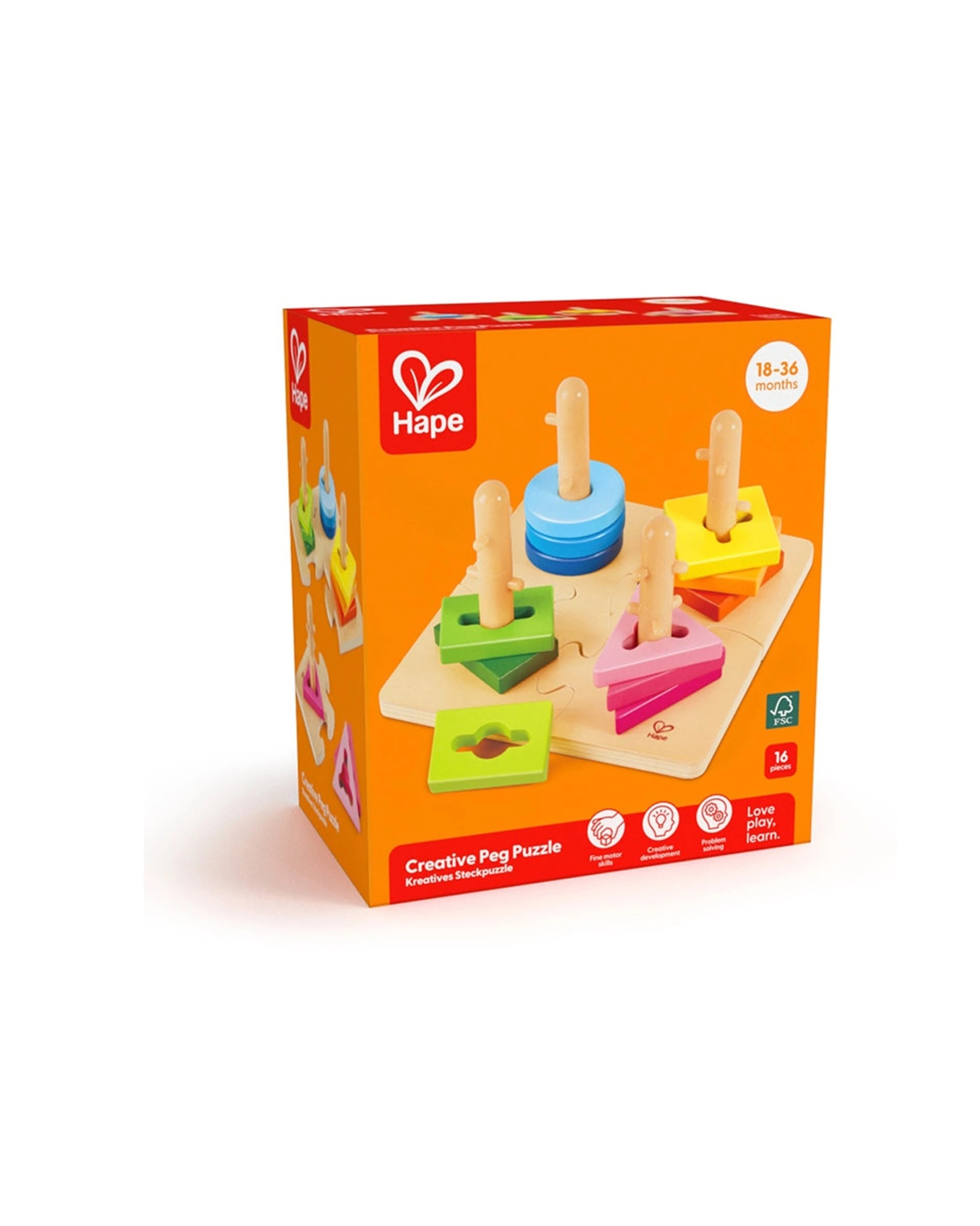2 Hape Creative Peg Puzzle Colourful Wooden Shape Toy 19.1x11.6x19.1cm - Multi, 2 of 7