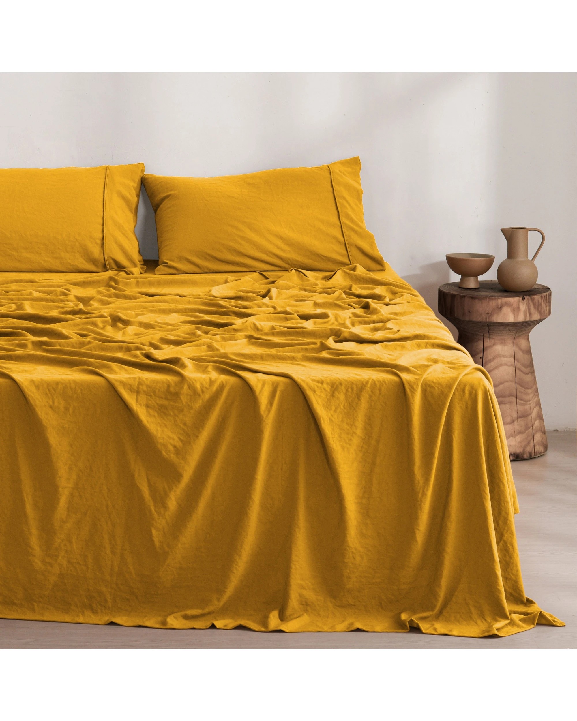 1 Dreamaker Superfine Washed Microfibre Sheet Set - Double Bed - Mustard, 1 of 10