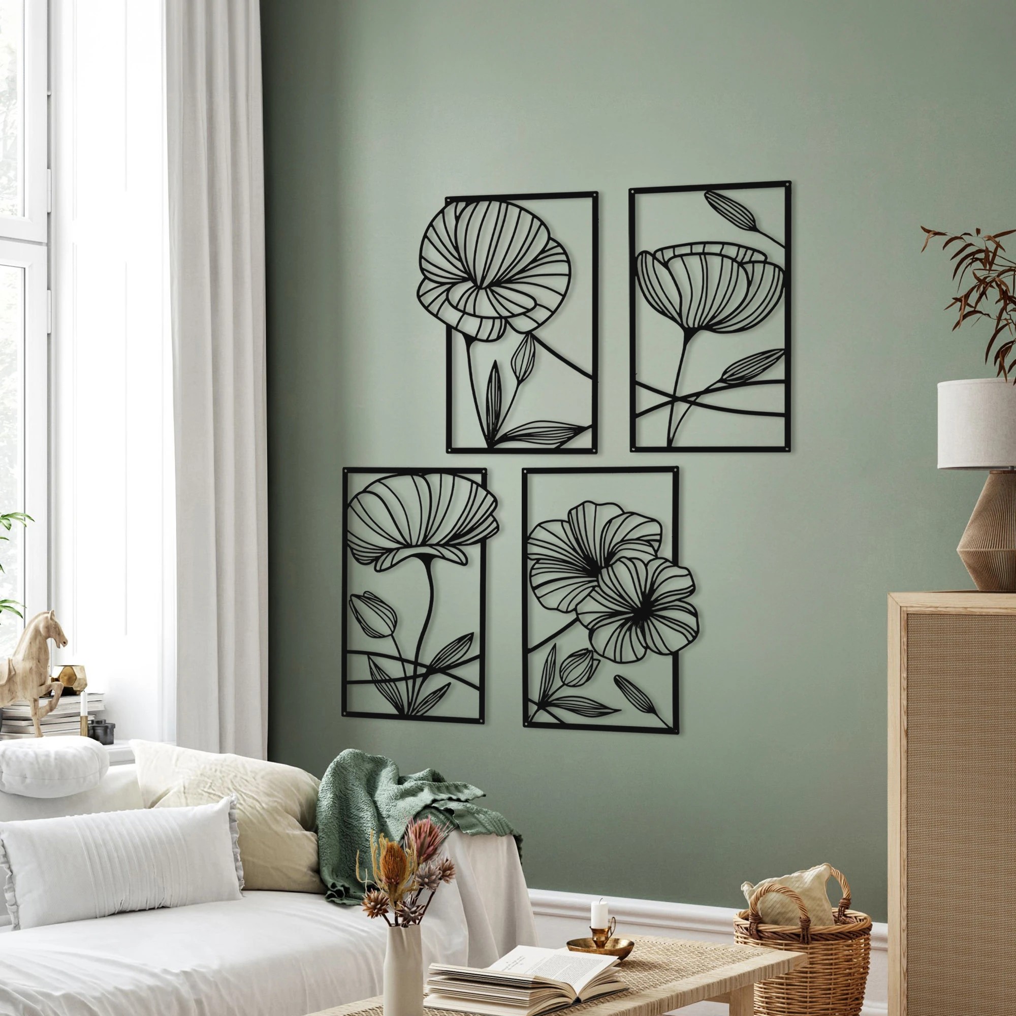 7 Yezi 4Pcs Metal Wall Decor Abstract Lotus Flower, 7 of 9