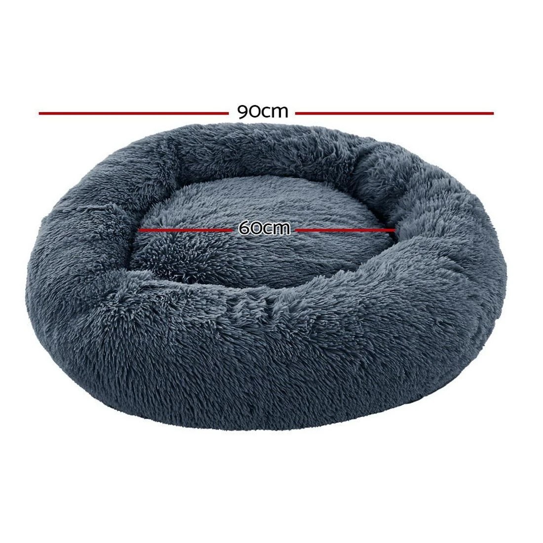 2 i.Pet Pet Bed Dog Cat 90cm Large Calming Soft Plush Bed - Grey, 2 of 5