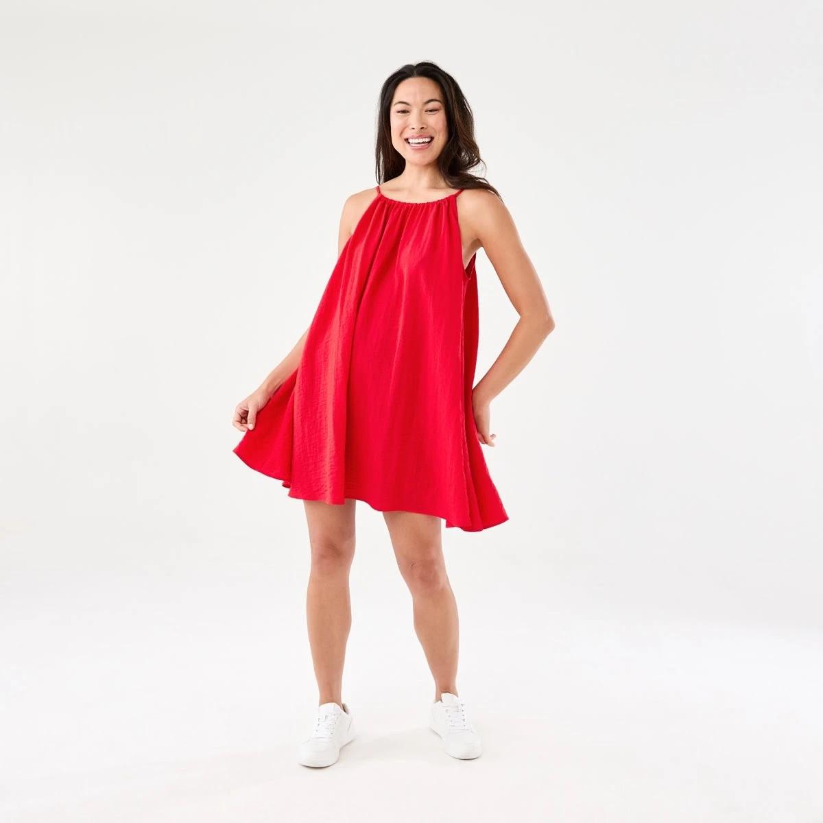 1 Sleeveless Textured Mini Dress Strawberry, 1 of 6