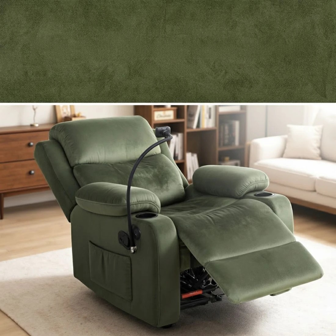 5 Artiss Recliner Chair Heated Massage Chair with Phone Holder - Green, 5 of 8