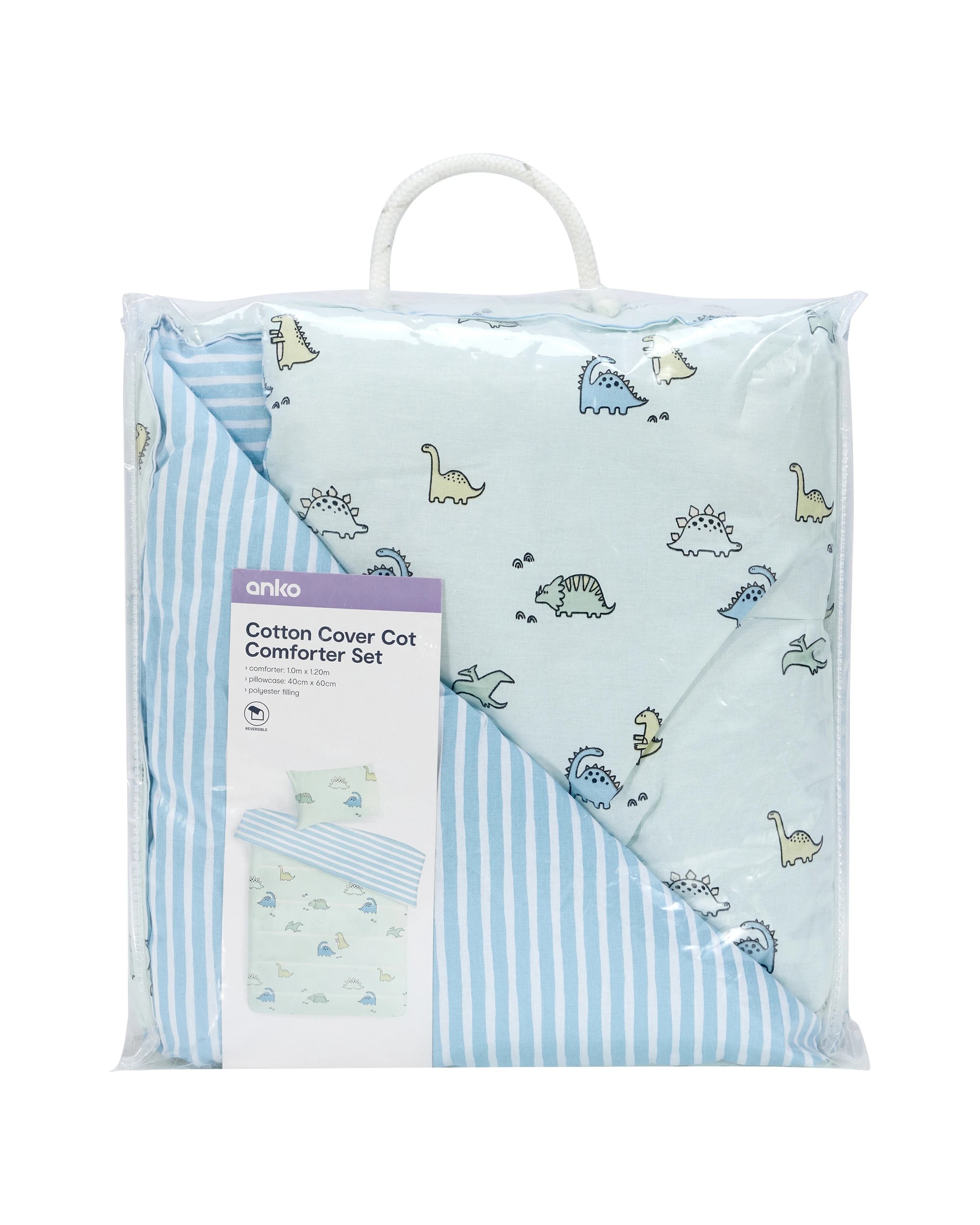 6 Reversible Cotton Cover Cot Comforter Set - Dino, 6 of 6