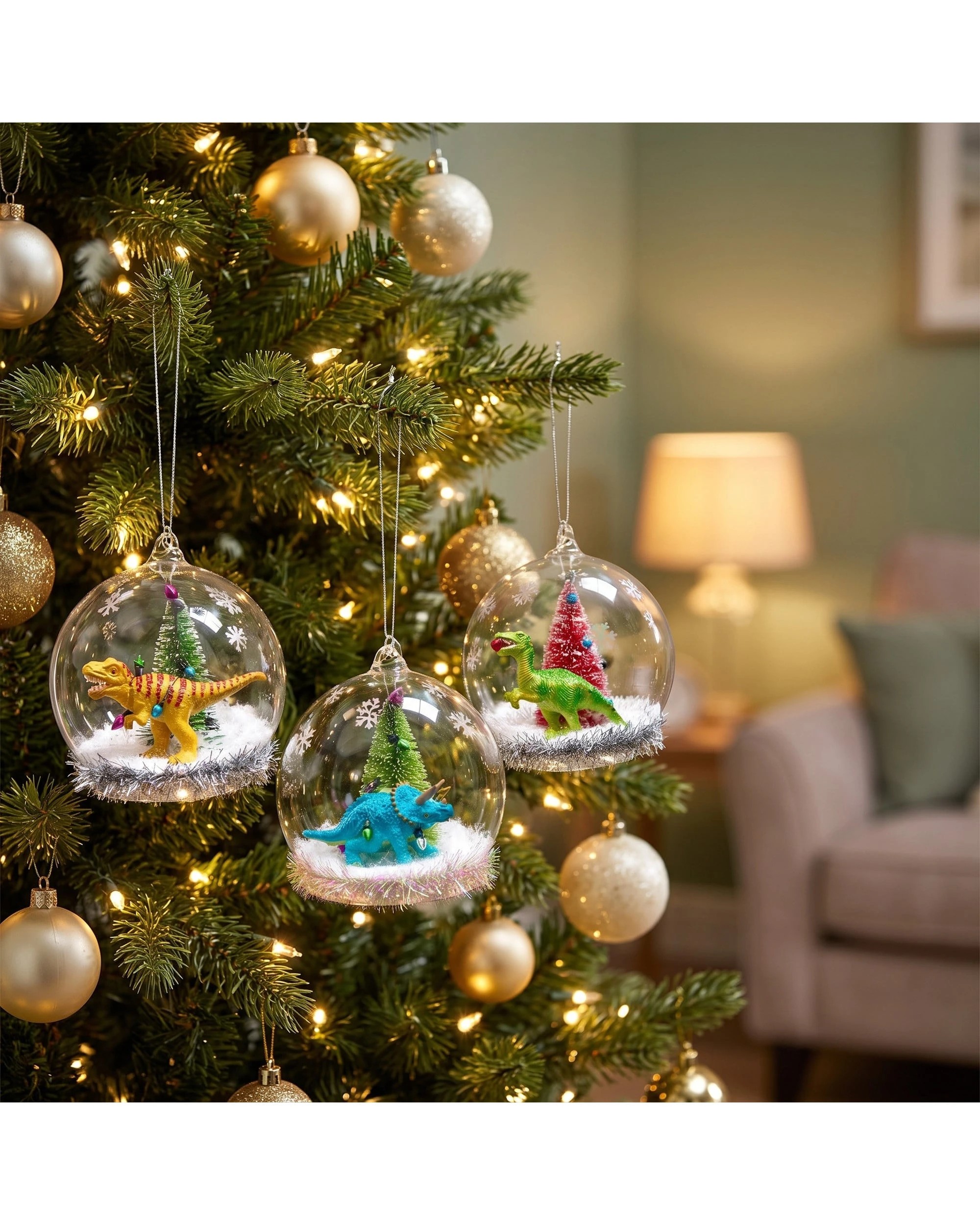 4 Christabelle 3 Glass Dome Christmas Ornaments Dinosaur Character Figures 11cm Xmas Tree Decorations Hanging Baubles, 4 of 5