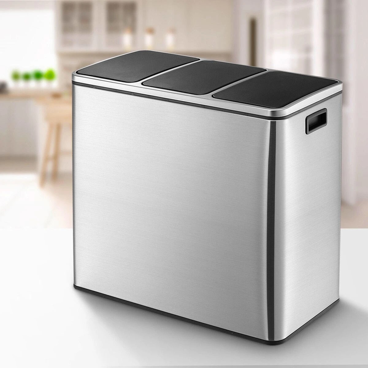 3 Maxkon 54L Rubbish Bin Pedal Recycling Trash Can Kitchen Waste Garbage Household Stepbin with Three Compartments Silver, 3 of 10