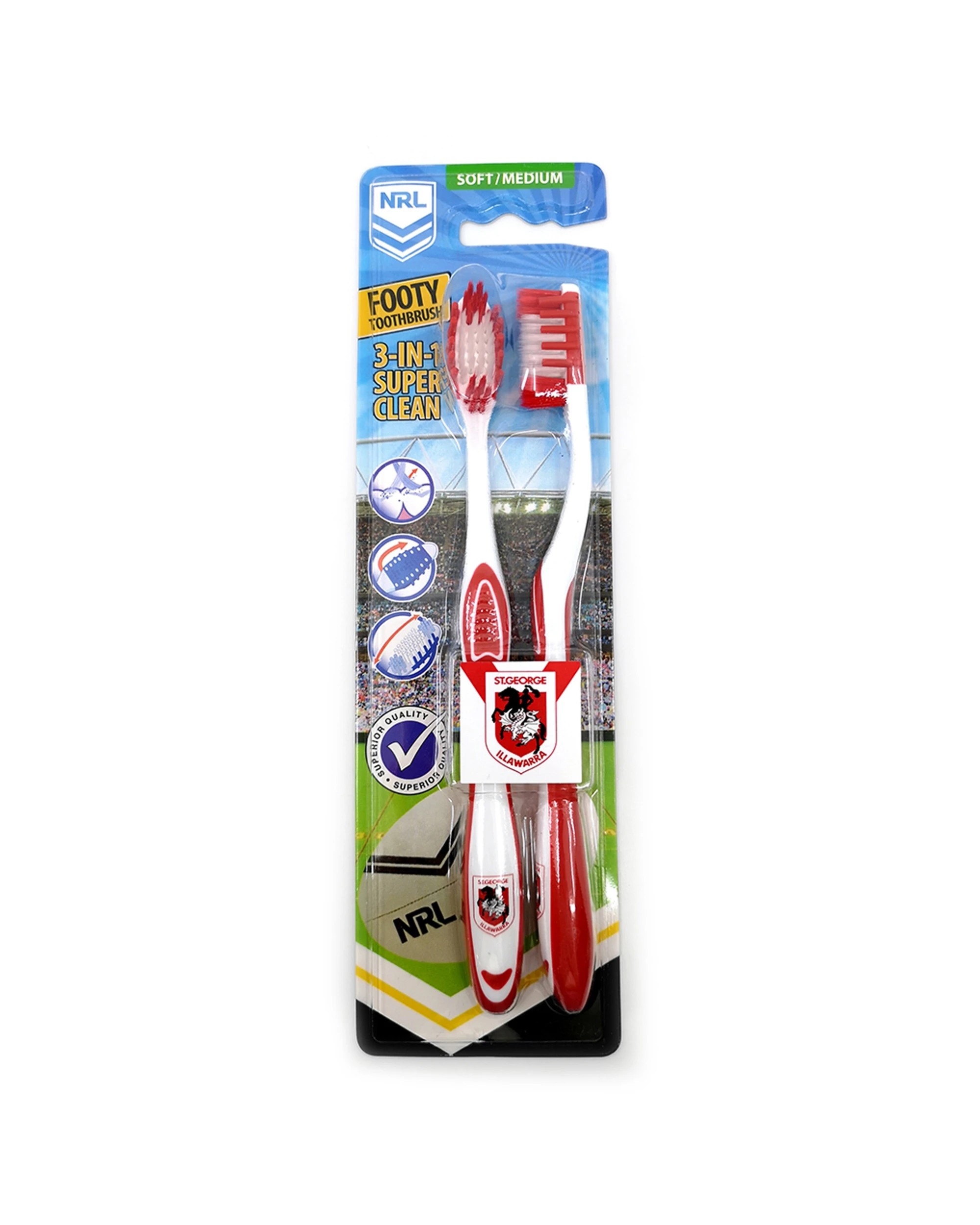 2 NRL 3x 2pc St George Illawarra Dragons Soft/Medium Toothbrush Kids/Adults - Multi, 2 of 2