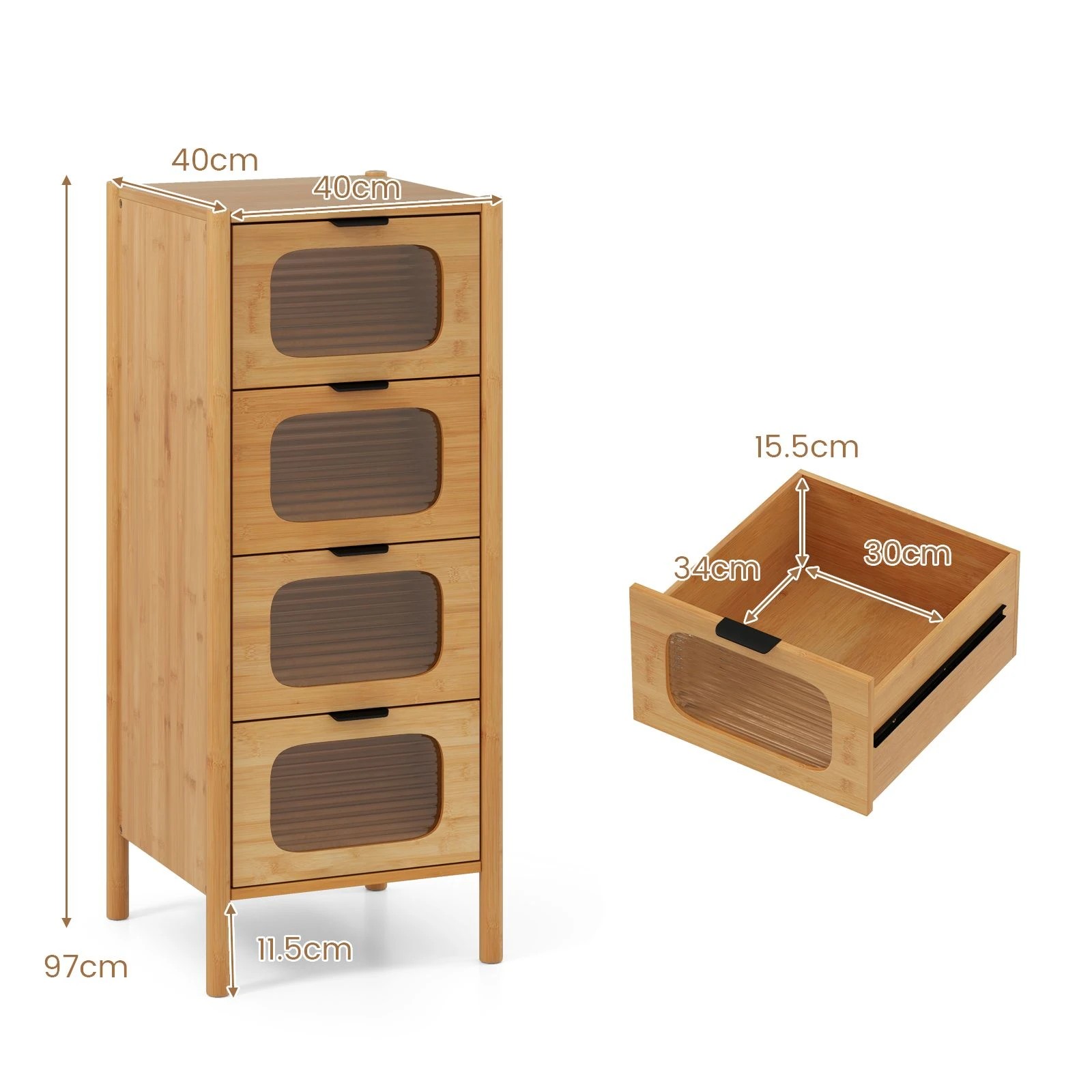 4 Costway 4-Drawer Chest of Drawers Bamboo Storage Cabinet Modern Dresser Nightstand - Natural, 4 of 4
