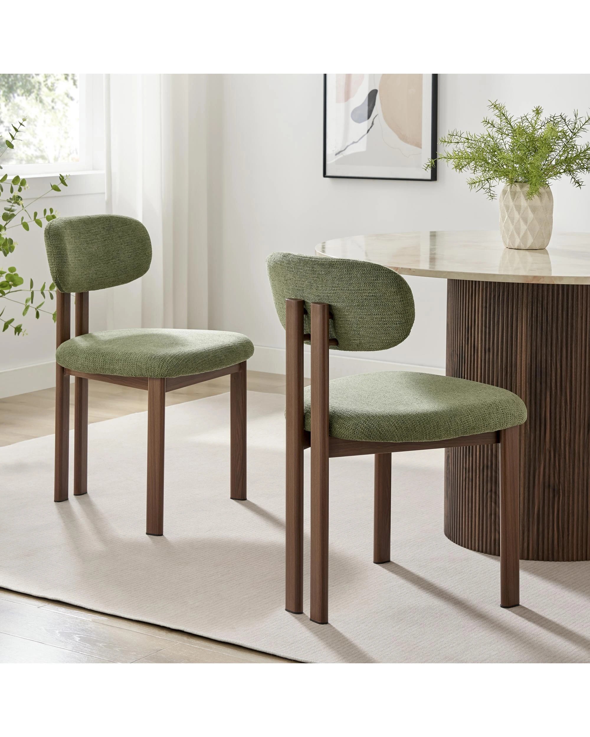 2 Kodu Upholstered Dining Chairs Pair (Set of 2) Olive and Walnut Look - Green, 2 of 10