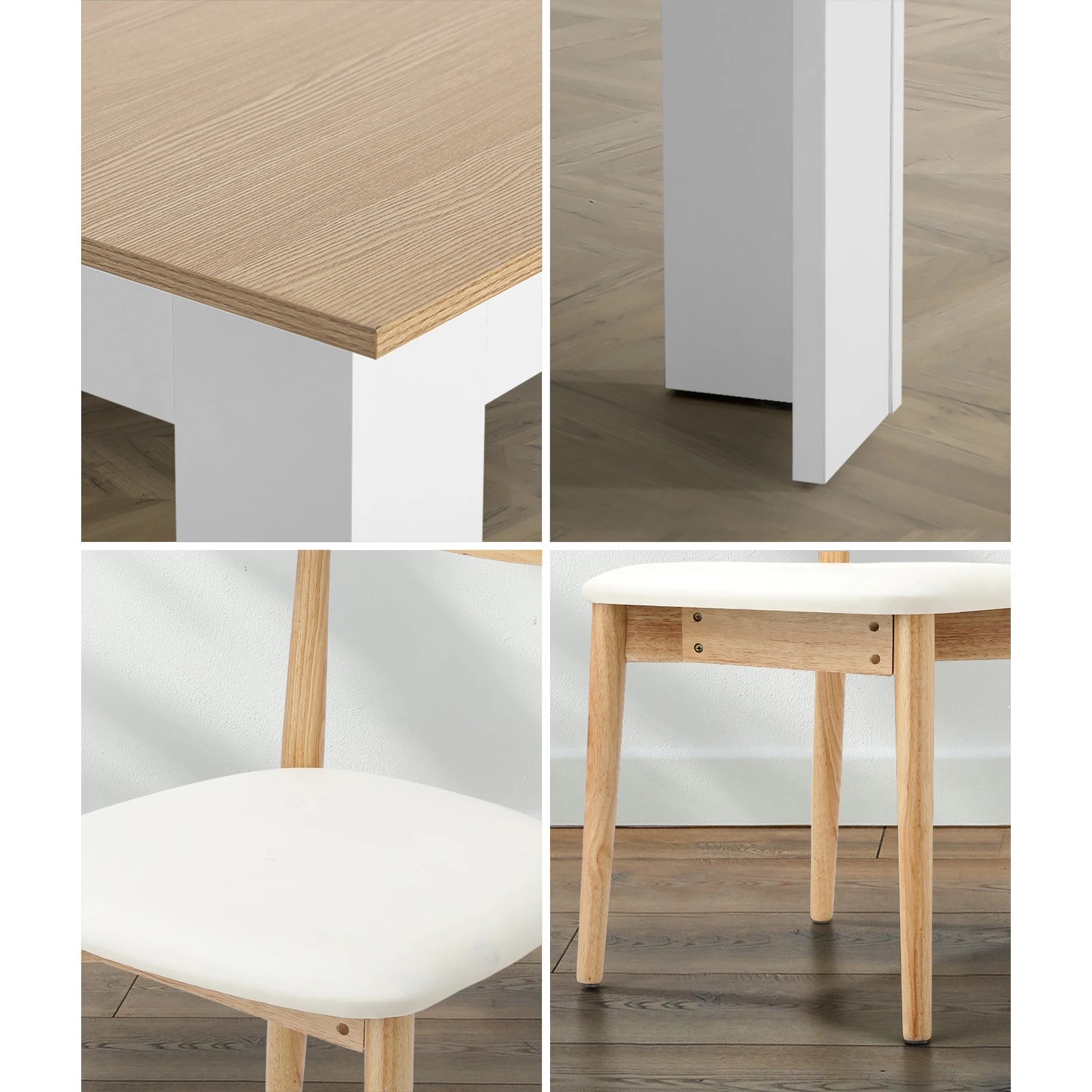 5 Oikiture 160cm Extendable Dining Table with 4x Dining Chairs PU Leather - Multi, 5 of 9
