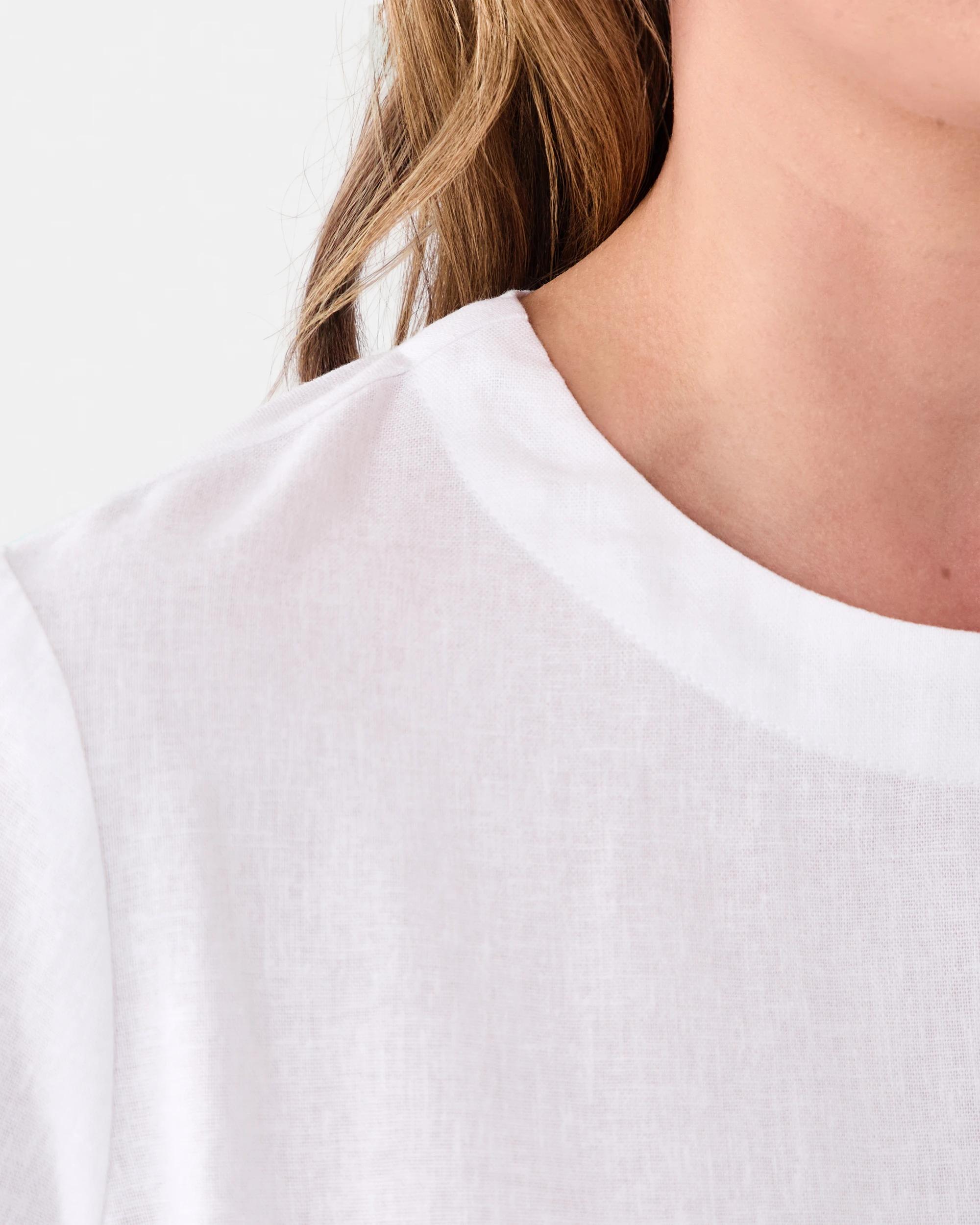 5 Short Sleeve Linen Blend Boxy Top White, 5 of 7