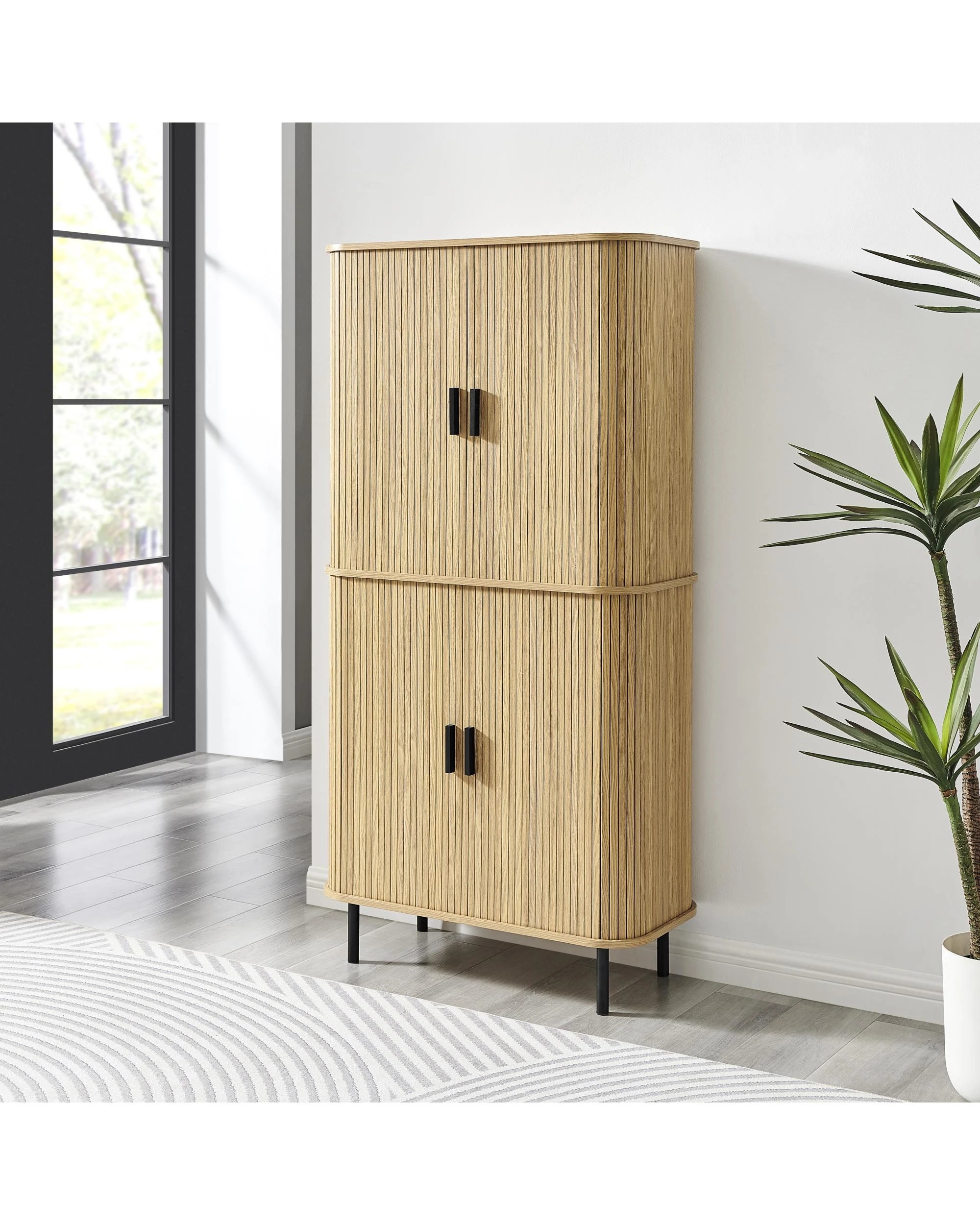 4 Kodu Tall Storage Display Cabinet 4 Doors Oak - Natural, 4 of 7