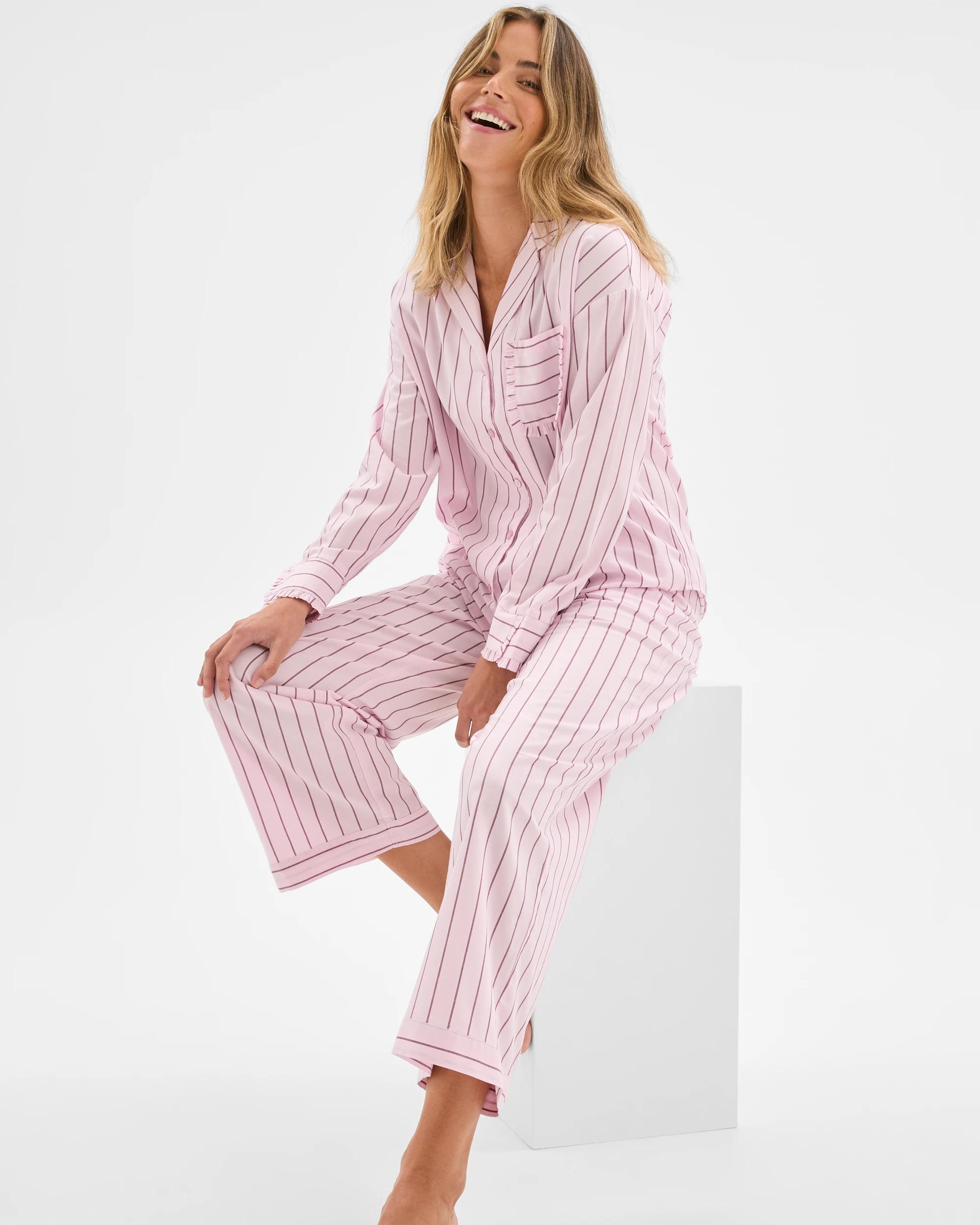 4 Target Woman Long Sleeve Top and Pants Pyjama Set PINK STRIPE, 4 of 7