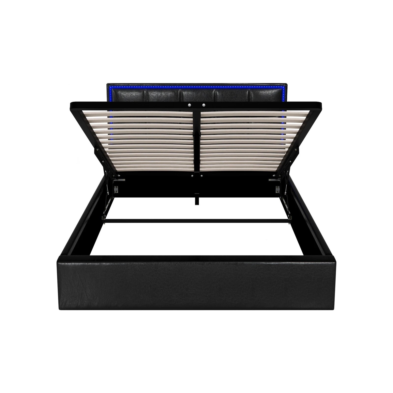 6 Oikiture Bed Frame Double Size RGB LED Gas Lift Storage Base Leather - Black, 6 of 9