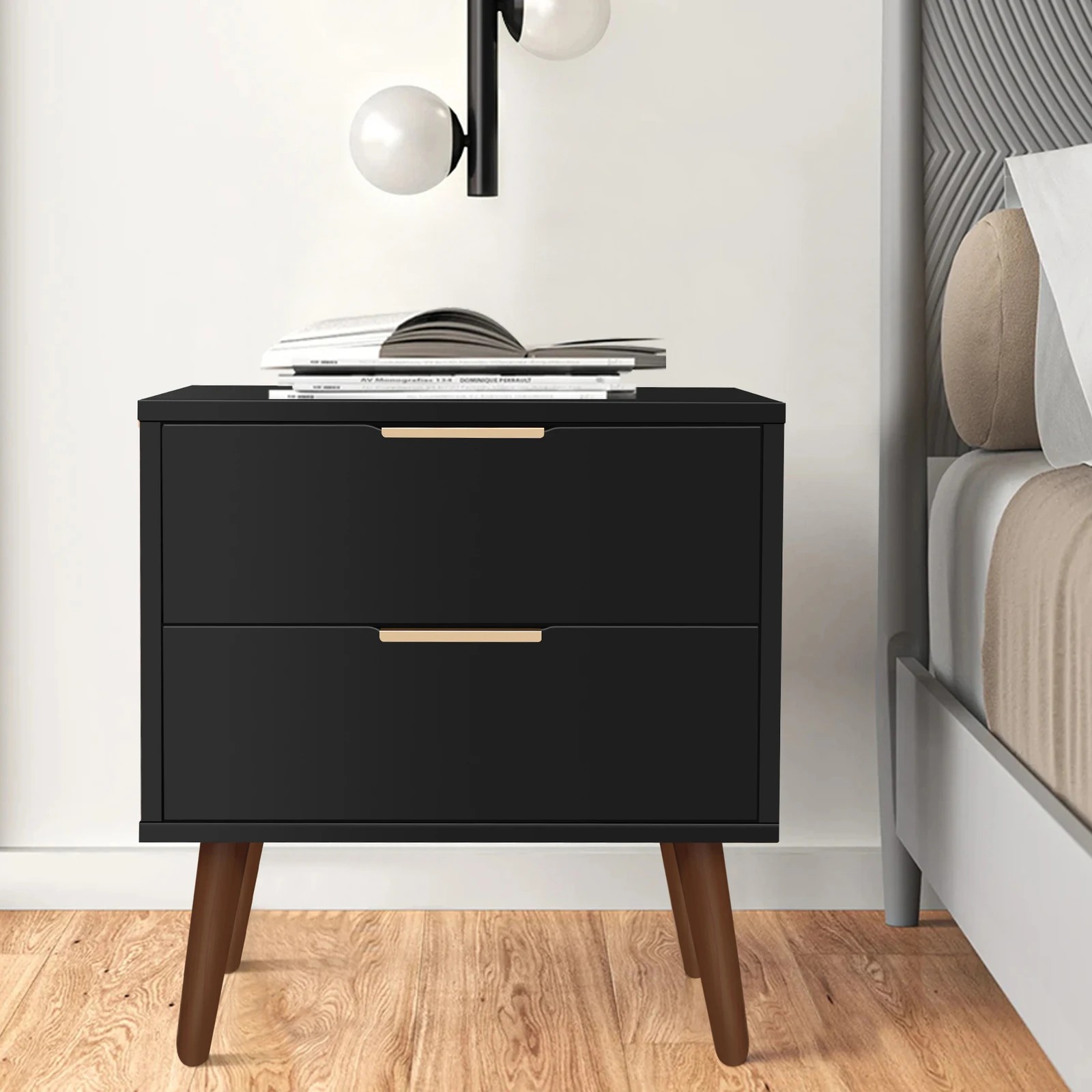 4 Alfordson 2x Bedside Table Nightstand Side Storage Cabinet Scandinavian - Black, 4 of 5