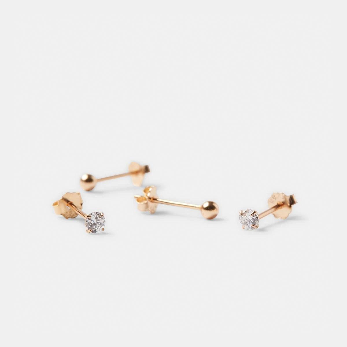 3 2 Pack Stud and Clear Gem Earrings - Gold Tone Gold, 3 of 6