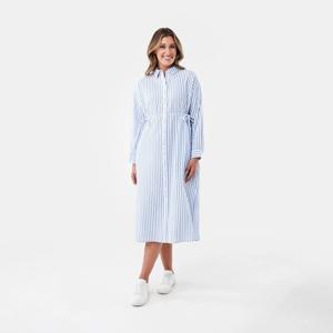 Long Sleeve Ruched Front Midi Shirt Dress