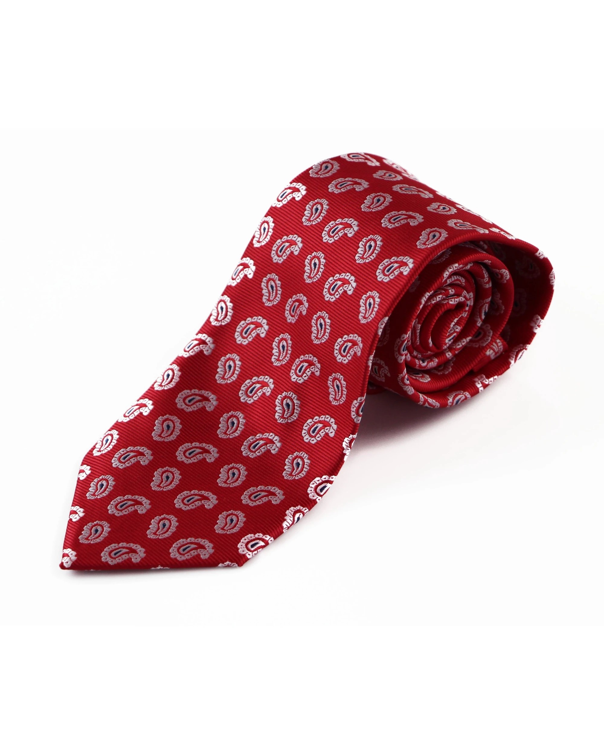 2 Zasel Mens Red & Silver Small Paisley Patterned 8cm Neck Tie, 2 of 2
