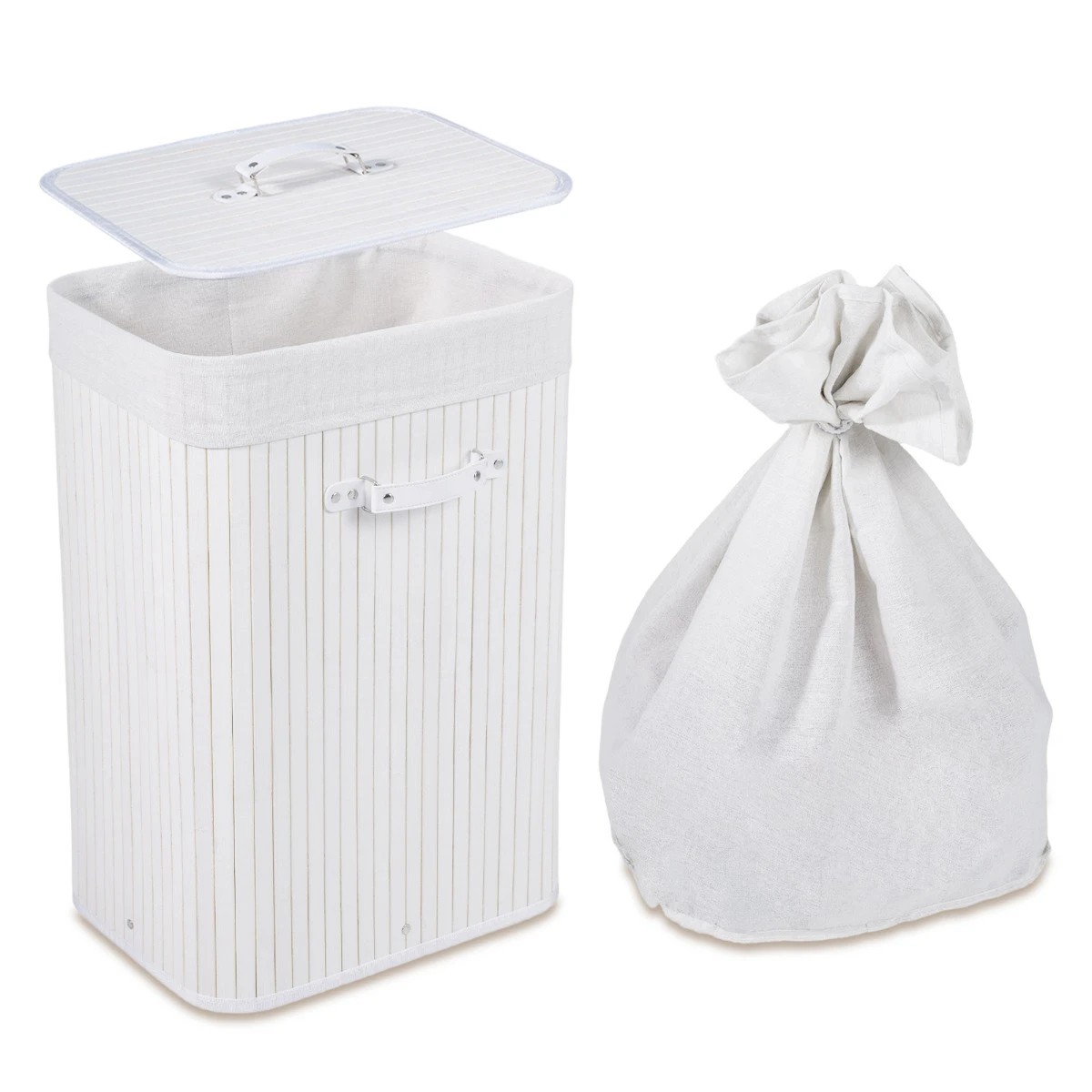 5 Costway 72L Bamboo Laundry Hamper Cloth Storage Basket Collapsible Bin Bathroom - White, 5 of 5