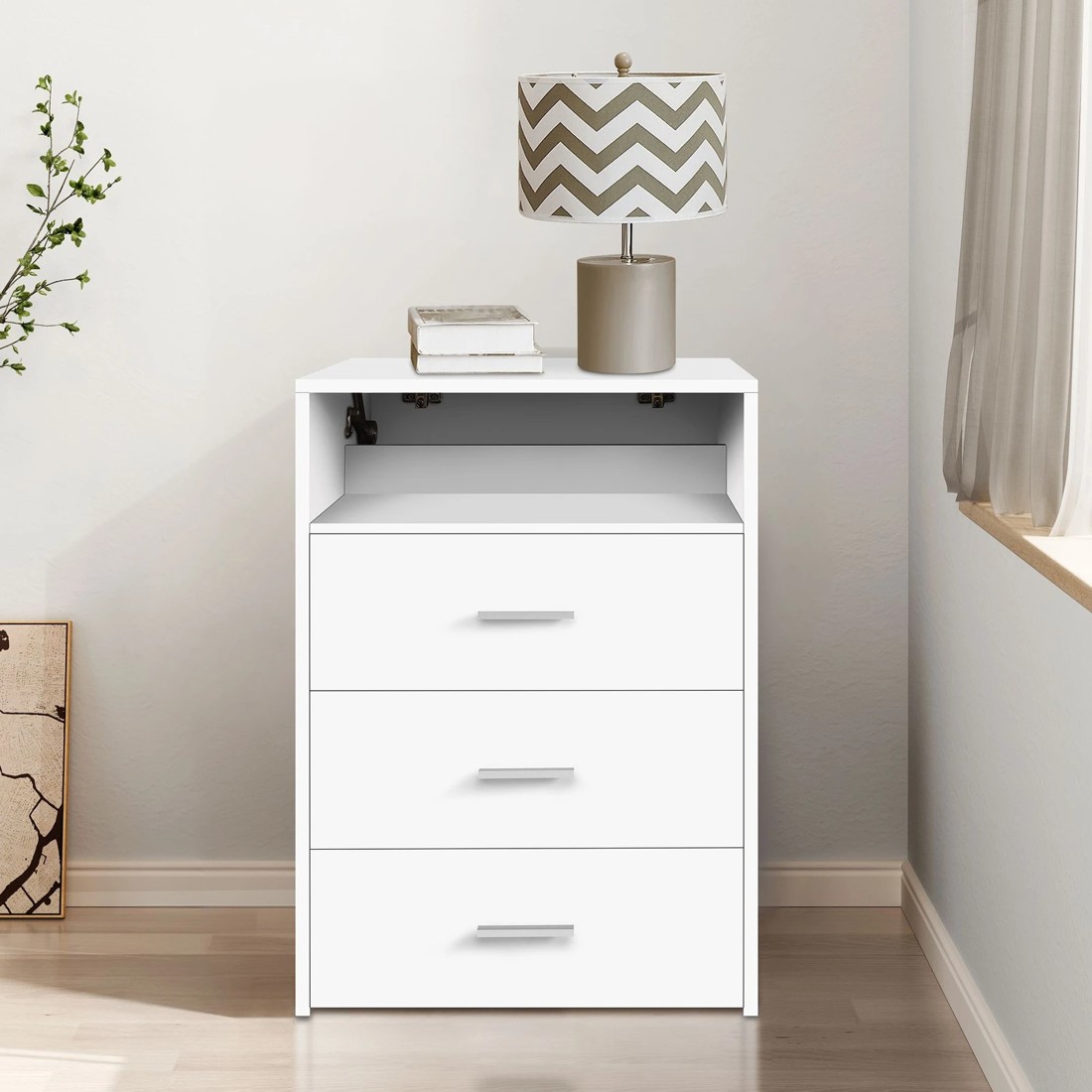 8 Alfordson Dressing Table Stool Set 2-In-1 Bedside Table Makeup Mirror - White, 8 of 10