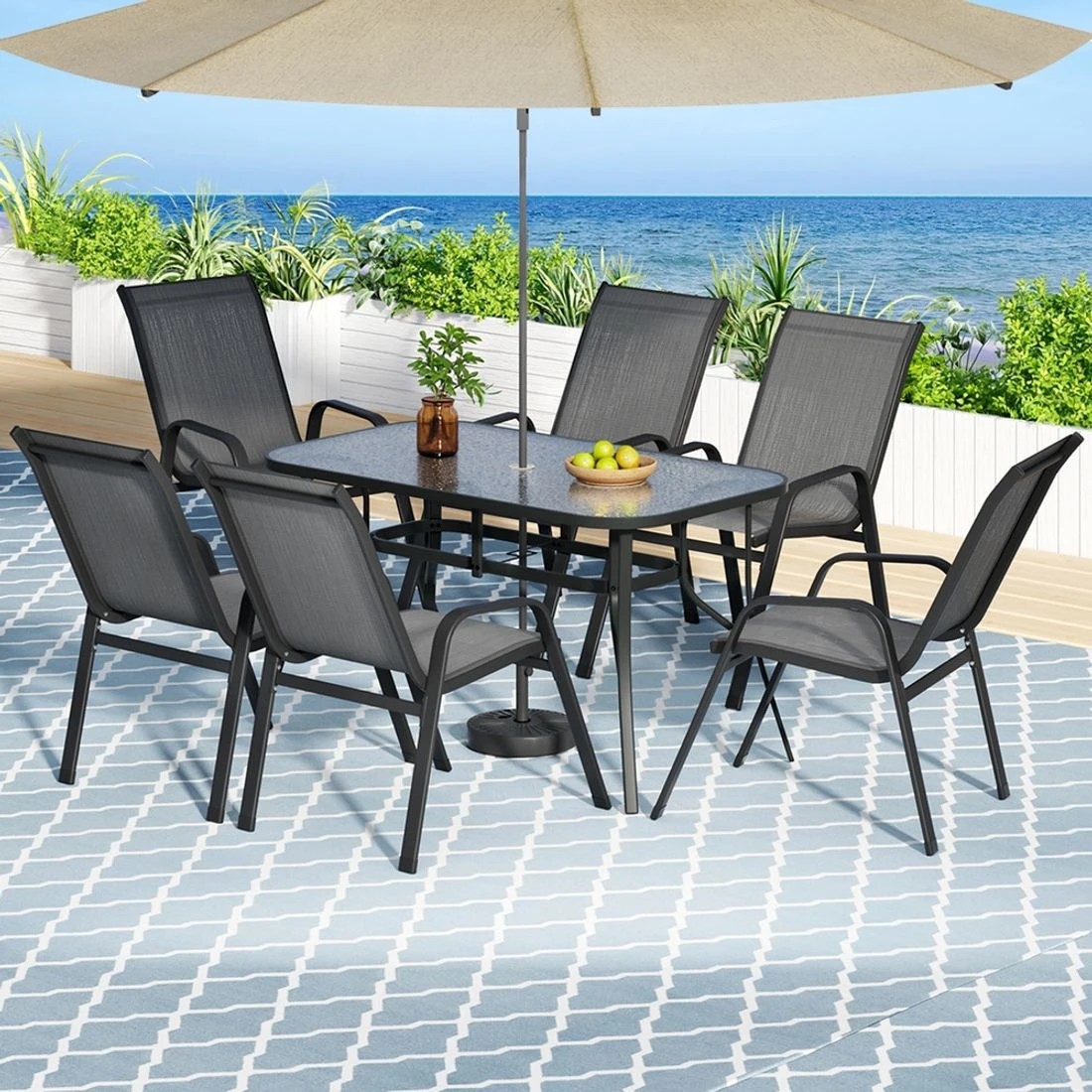 3 Gardeon 7PC Outdoor Dining Set Table and Chairs - Grey, 3 of 7