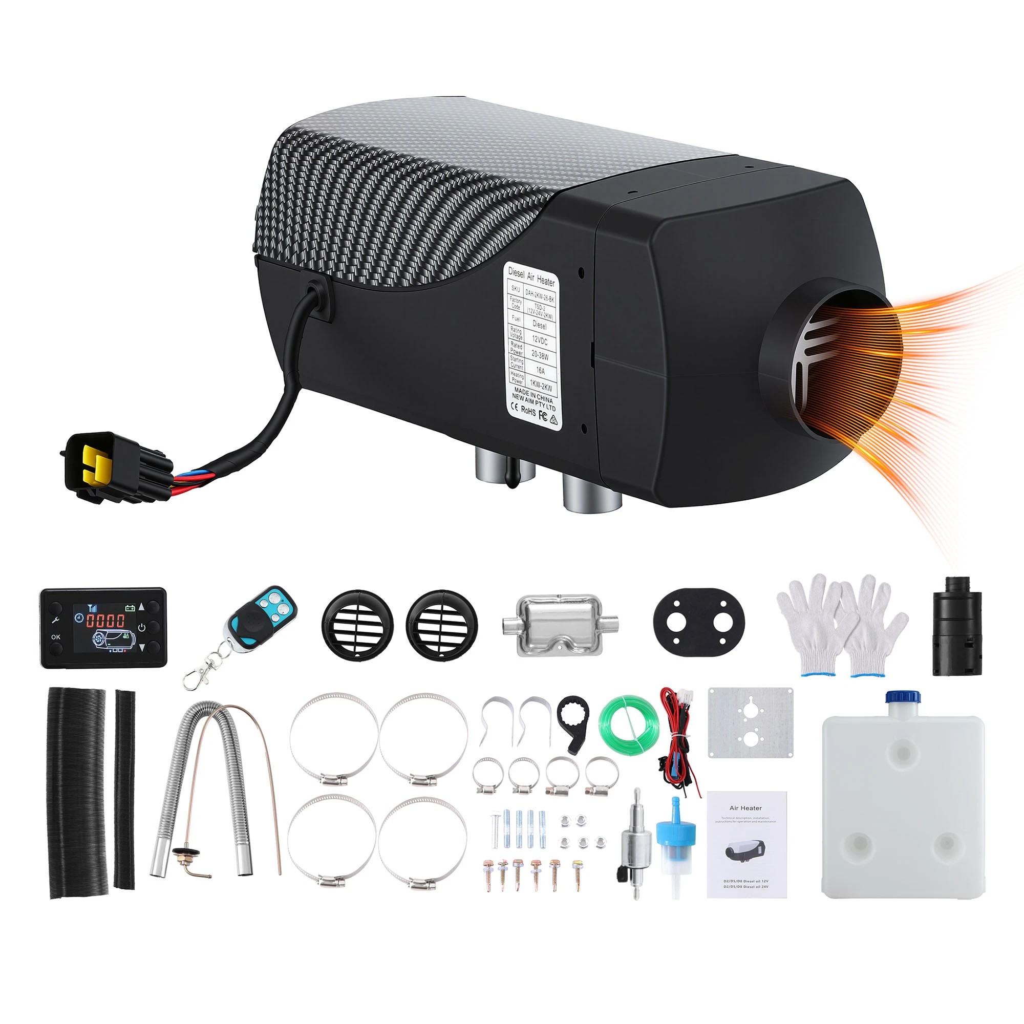 1 Giantz Diesel Air Heater 12-24V 2KW LCD Display Remote Control for Car Bus RV - Black, 1 of 1
