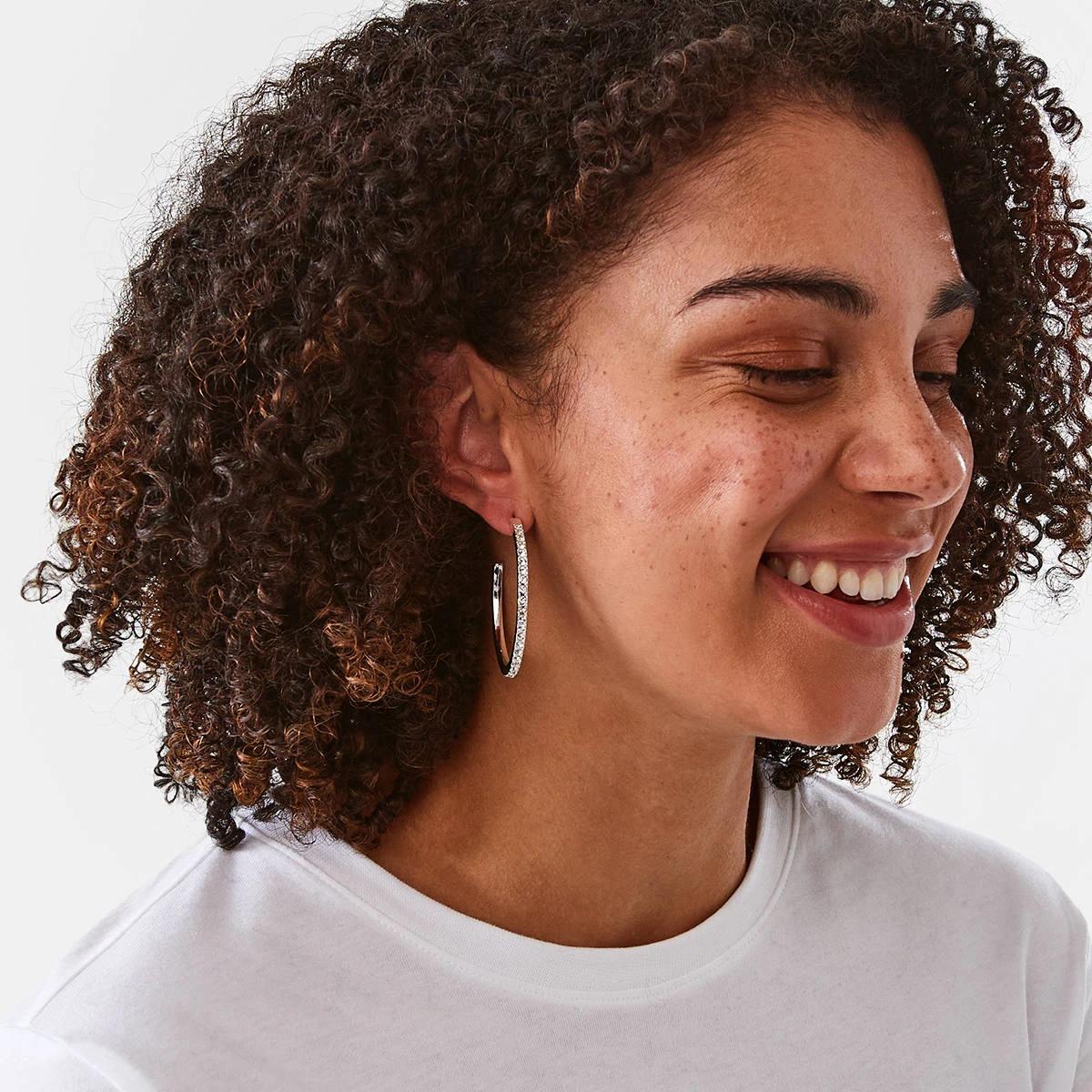 4 3 Pack Diamante Hoop Earrings - Silver Tone Silver, 4 of 5