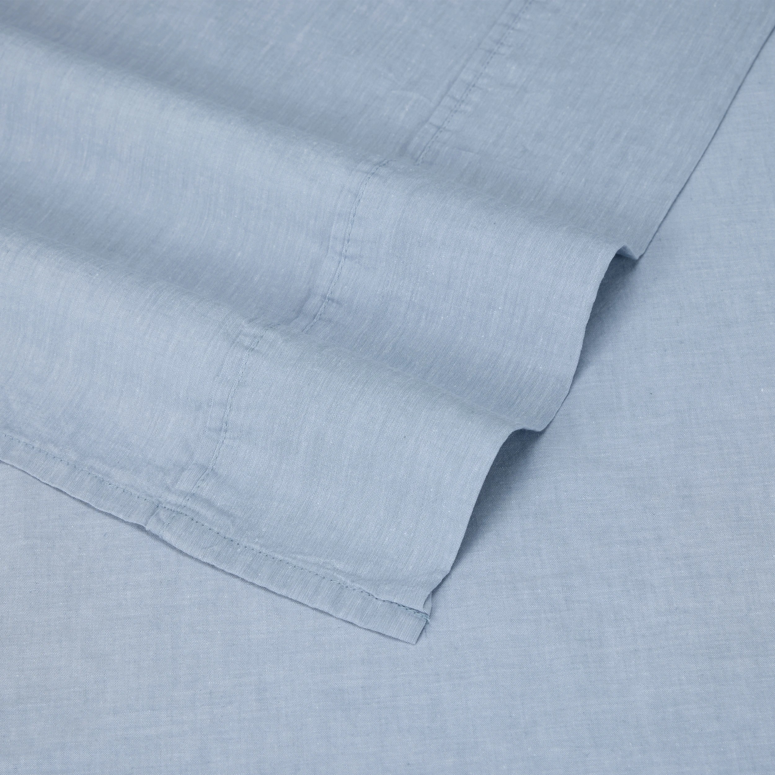4 Stonewashed Chambray Cotton Sheet Set - Double Bed, Denim, 4 of 7