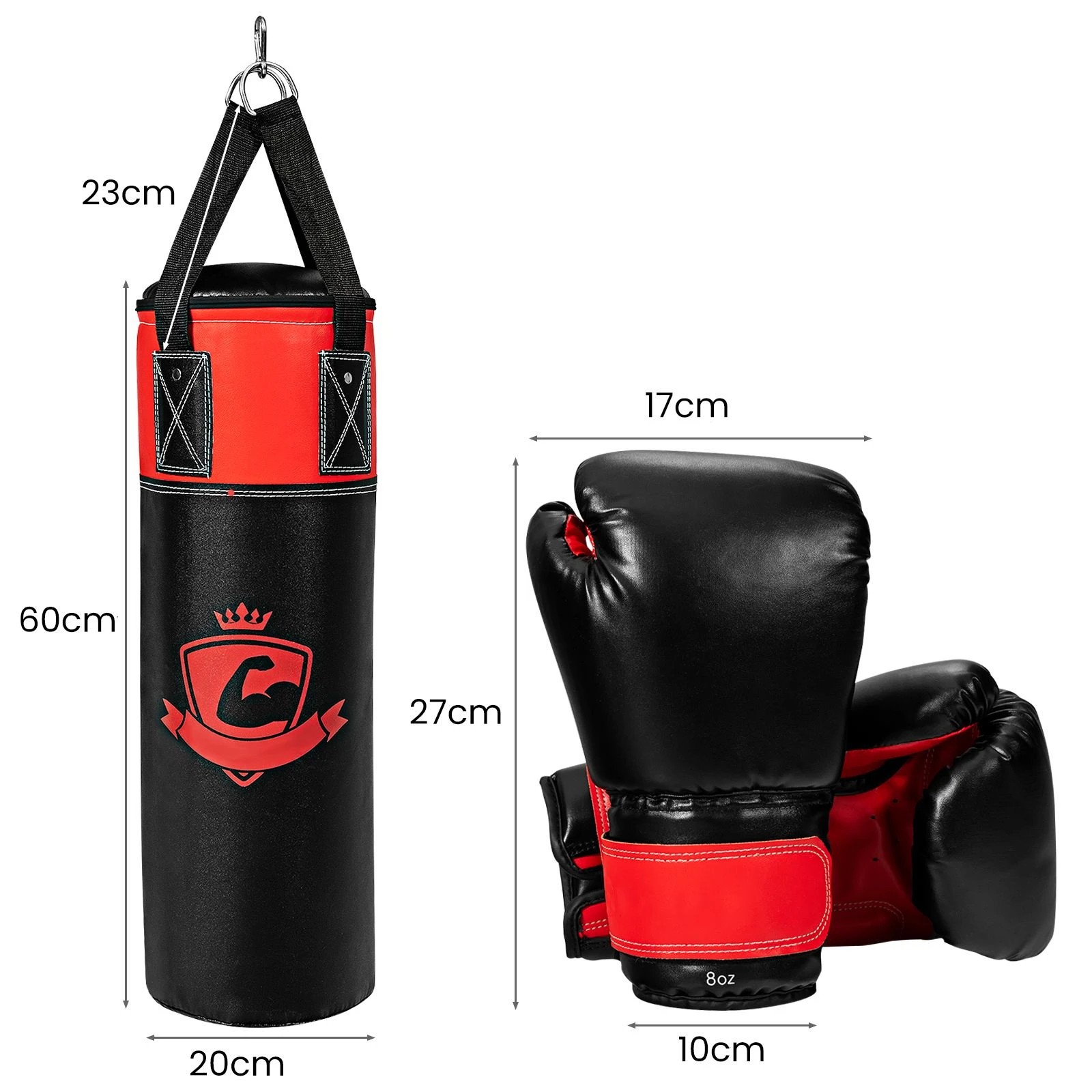 2 Costway Punching Bag Filled Boxing Bag Set Hanging Punching Bag w/Punch Gloves - Black, 2 of 2
