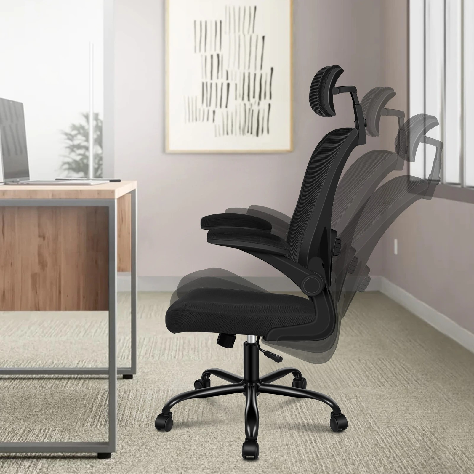 4 Alfordson Mesh Office Chair Executive Computer Gaming Fabric Seat Tilt - Black, 4 of 10