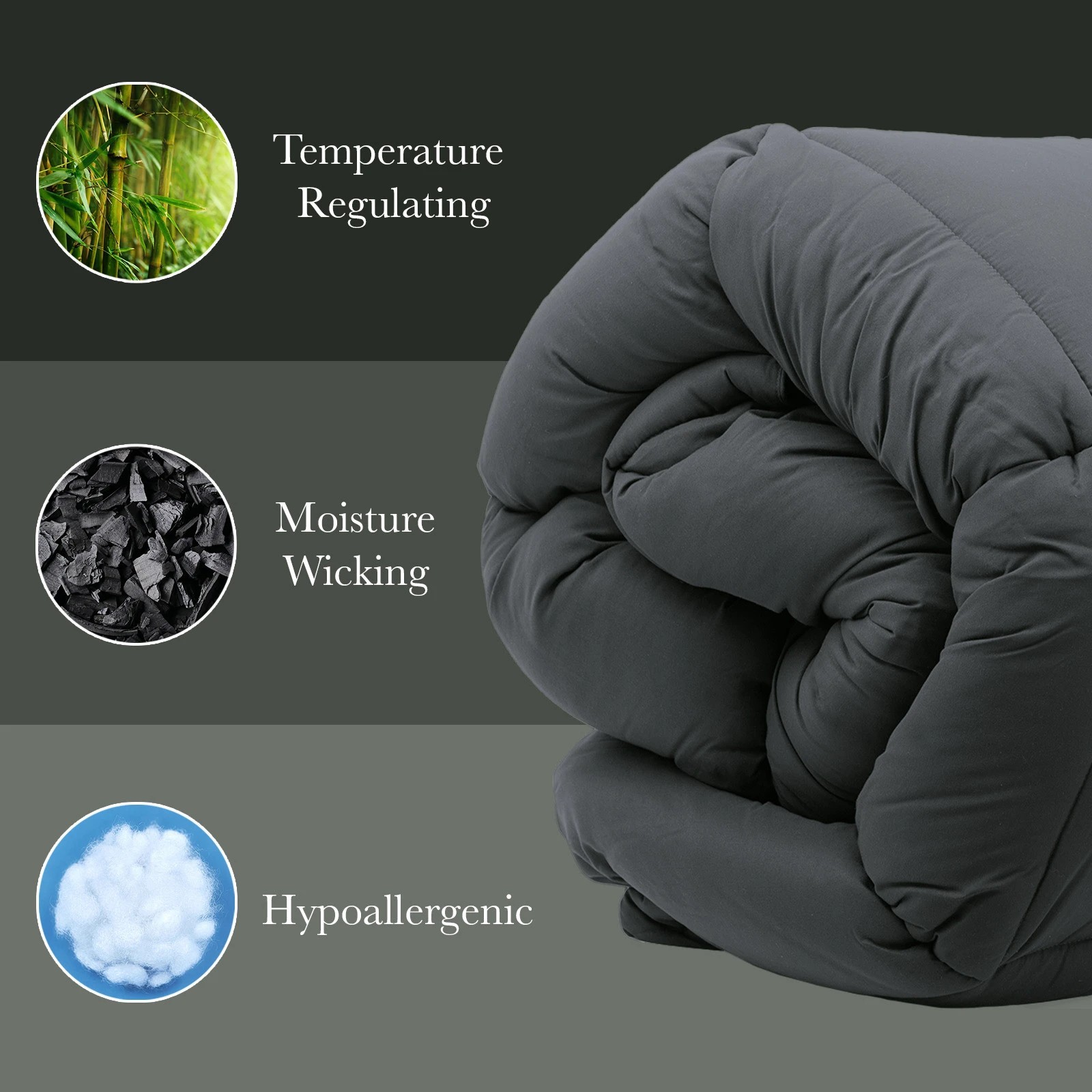 7 Royal Comfort Quilt Ultra Warm 800GSM Bamboo Blend Cover Duvet Breathable - Single Bed - Charcoal, 7 of 10