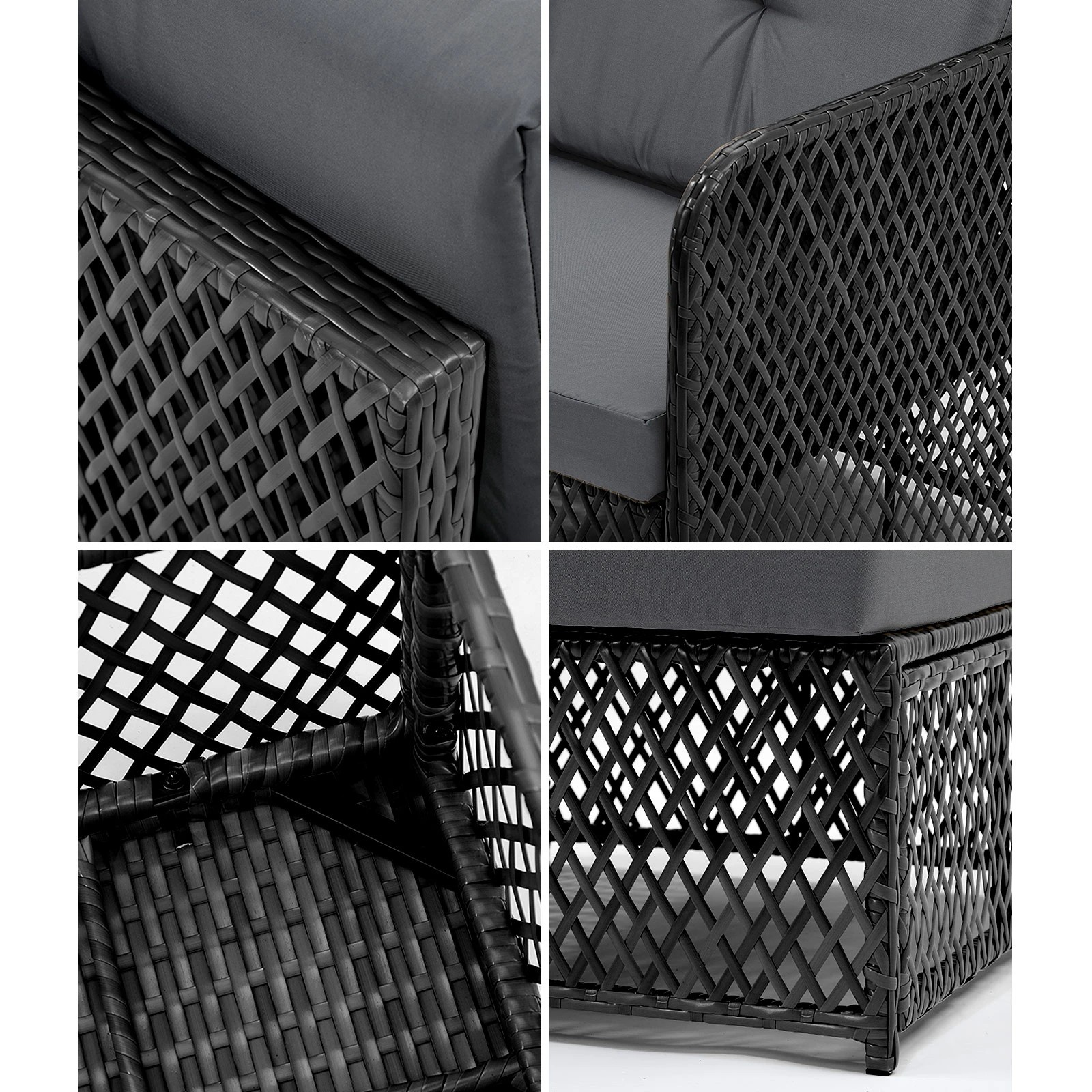 6 Livsip Outdoor Sofa Set 4 Seater Wicker Lounge Setting - Black, 6 of 8