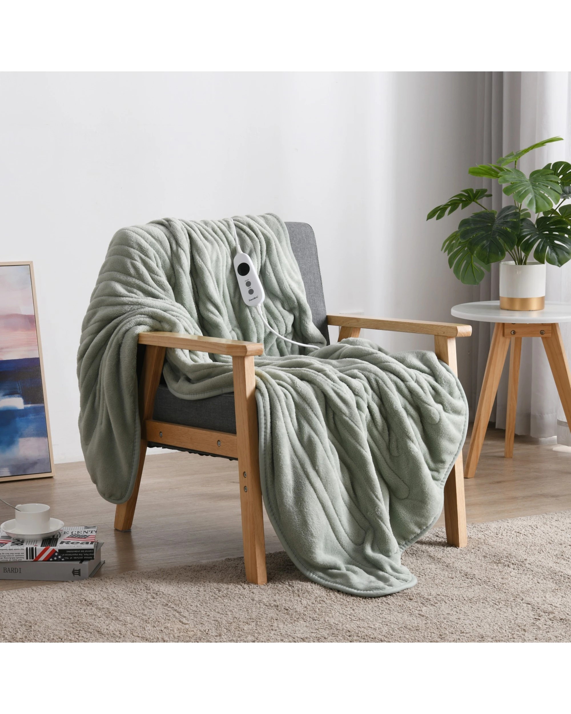 1 Dreamaker Kingston Coral Fleece Electric Heated Throw Blanket 130x160cm - Sage, 1 of 7