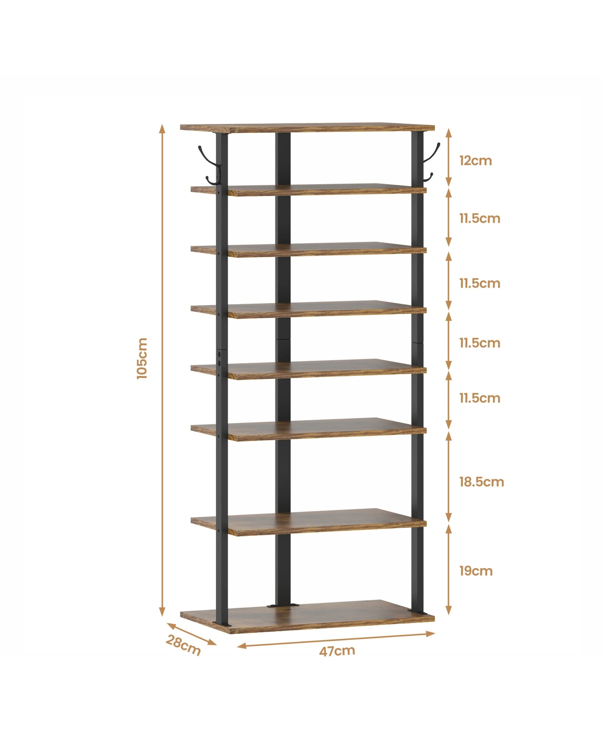 2 Advwin 8 Tier Vertical Shoe Rack Shoe Storage Organiser Narrow Shoe Tower, Rustic Brown, 2 of 10