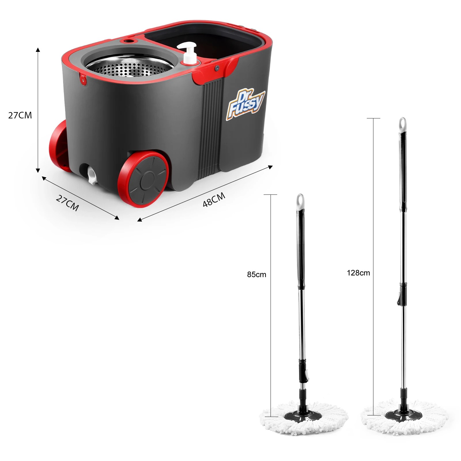 1 Dr FUSSY Spin Mop and Bucket Set Tile Wood Floor Cleaner 4 Microfiber Mop Heads Easy Cleaning System 360 Degree Rotating, 1 of 4