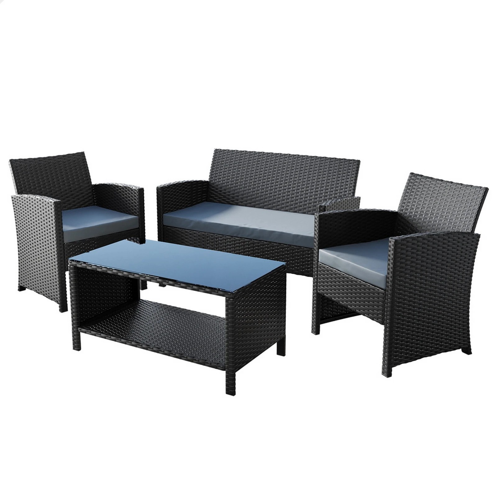 1 Alfordson Outdoor Furniture 4PCS Garden Patio Chairs Table Set Wicker - Black, 1 of 9