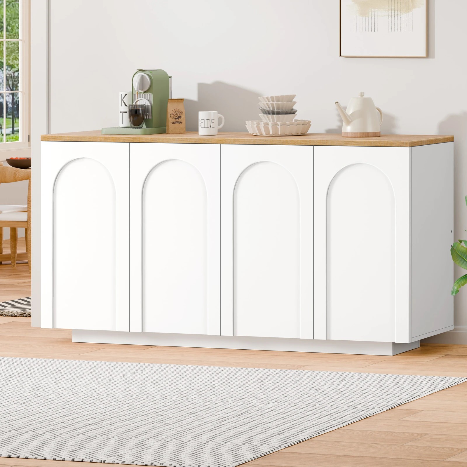 2 Alfordson Buffet Sideboard Storage Cabinet Kitchen Pantry Cupboard Doors Shelves - White, 2 of 10
